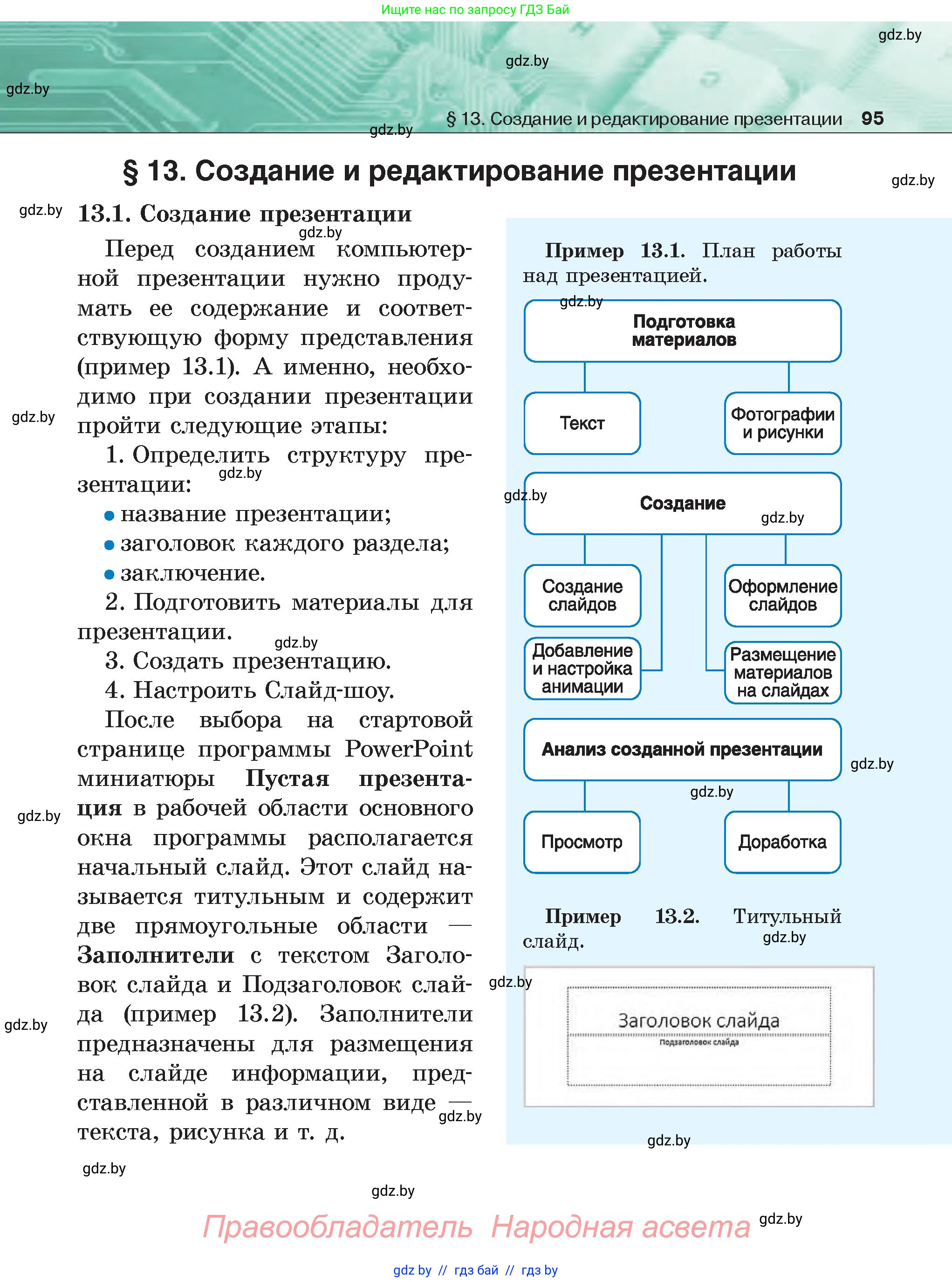 Информатика, 6 класс Учебник, авторы: Котов Владимир Михайлович, Макарова Нина Петровна, Лапо Анжелика Ивановна, Войтехович Елена Николаевна, издательство Народная асвета, Минск, 2024, бирюзового цвета, страница 95