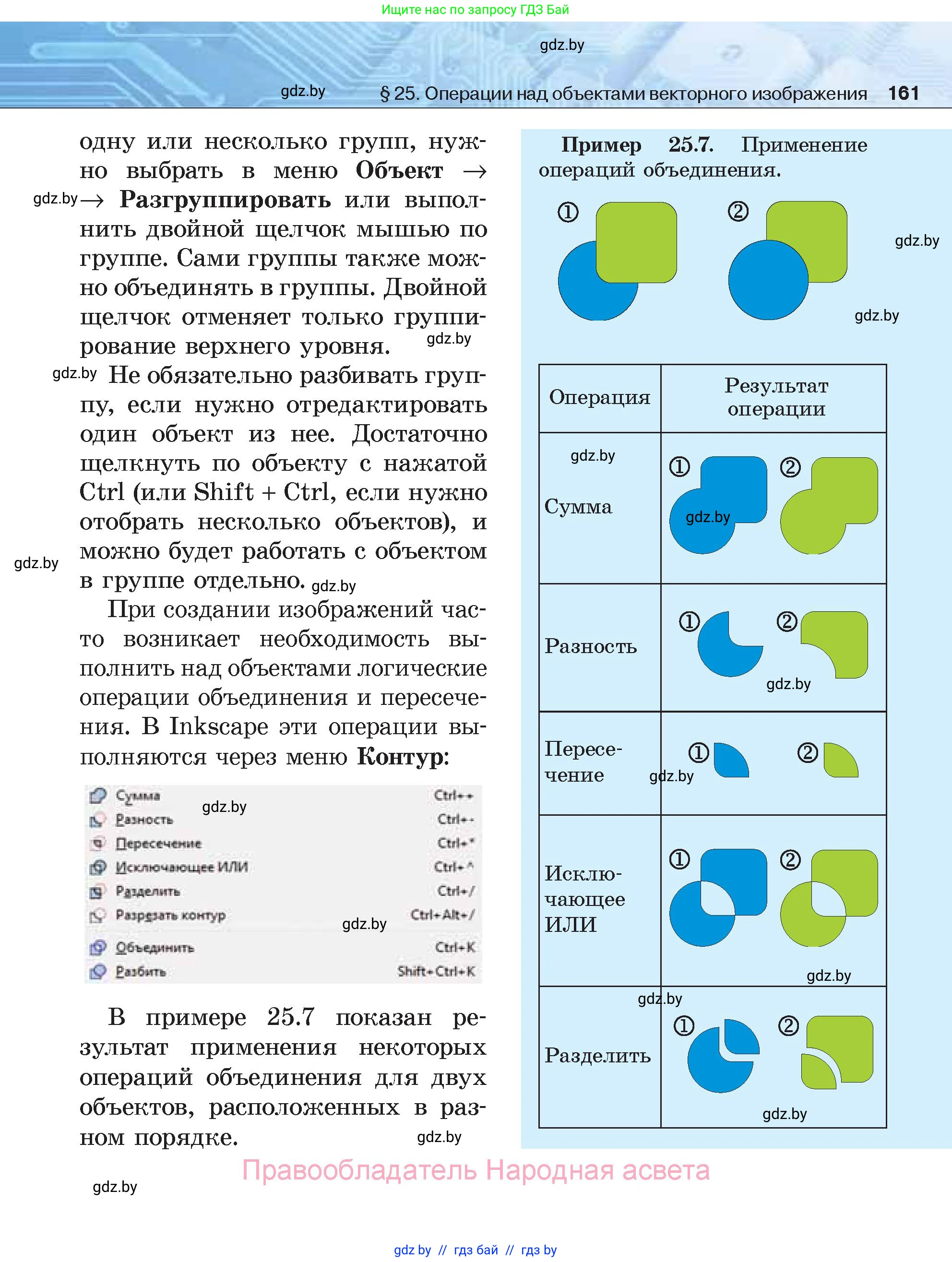Информатика, 7 класс Учебник, авторы: Котов Владимир Михайлович, Лапо Анжелика Ивановна, Войтехович Елена Николаевна, издательство Народная асвета, Минск, 2017, страница 161