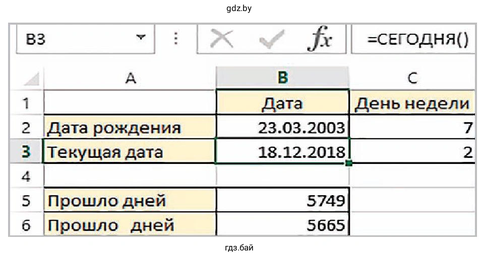 Задание 5. Таблица нахождения дня недели из даты