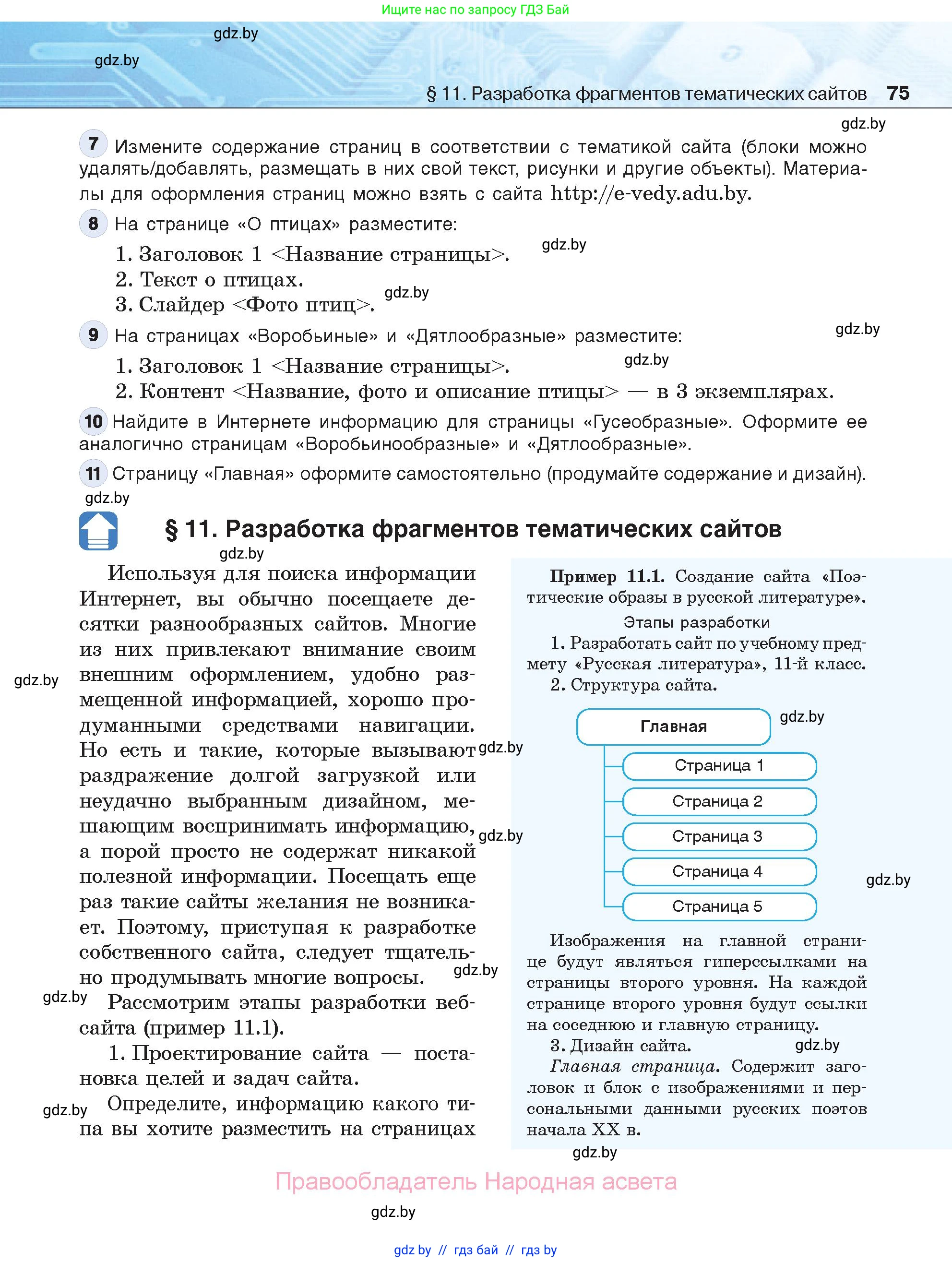 Информатика, 11 класс Учебник, авторы: Котов Владимир Михайлович, Лапо Анжелика Ивановна, Быкадоров Юрий Александрович, Войтехович Елена Николаевна, издательство Народная асвета, Минск, 2021, бирюзового цвета, страница 75