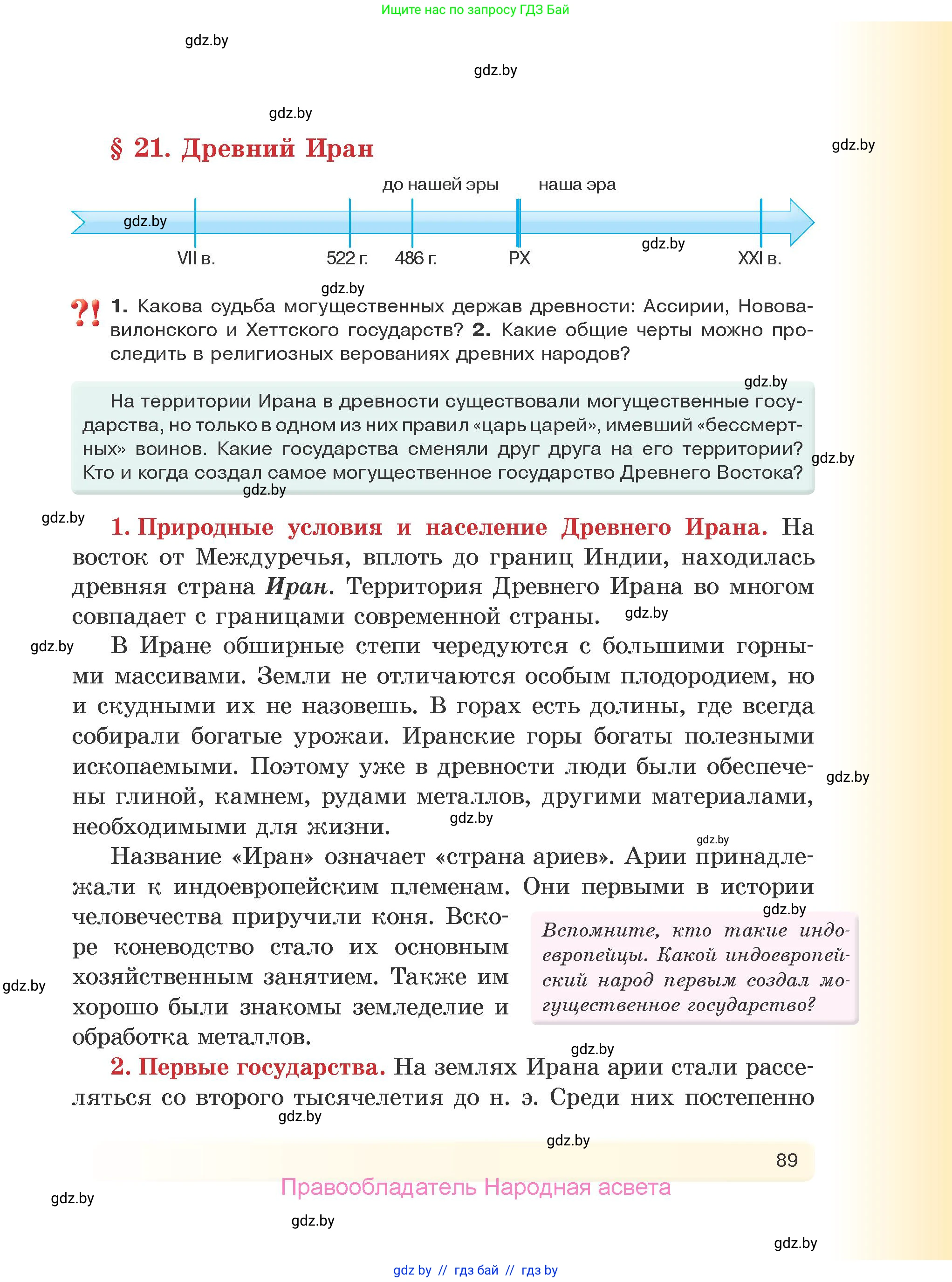 История Древнего мира, 5 класс Учебник, авторы: Кошелев Владимир Сергеевич, Прохоров Андрей Аркадьевич, Перзашкевич Олег Валерьевич, Журавлевич Ольга Георгиевна, издательство Народная асвета, Минск, 2019, коричневого цвета, Часть 1, страница 89