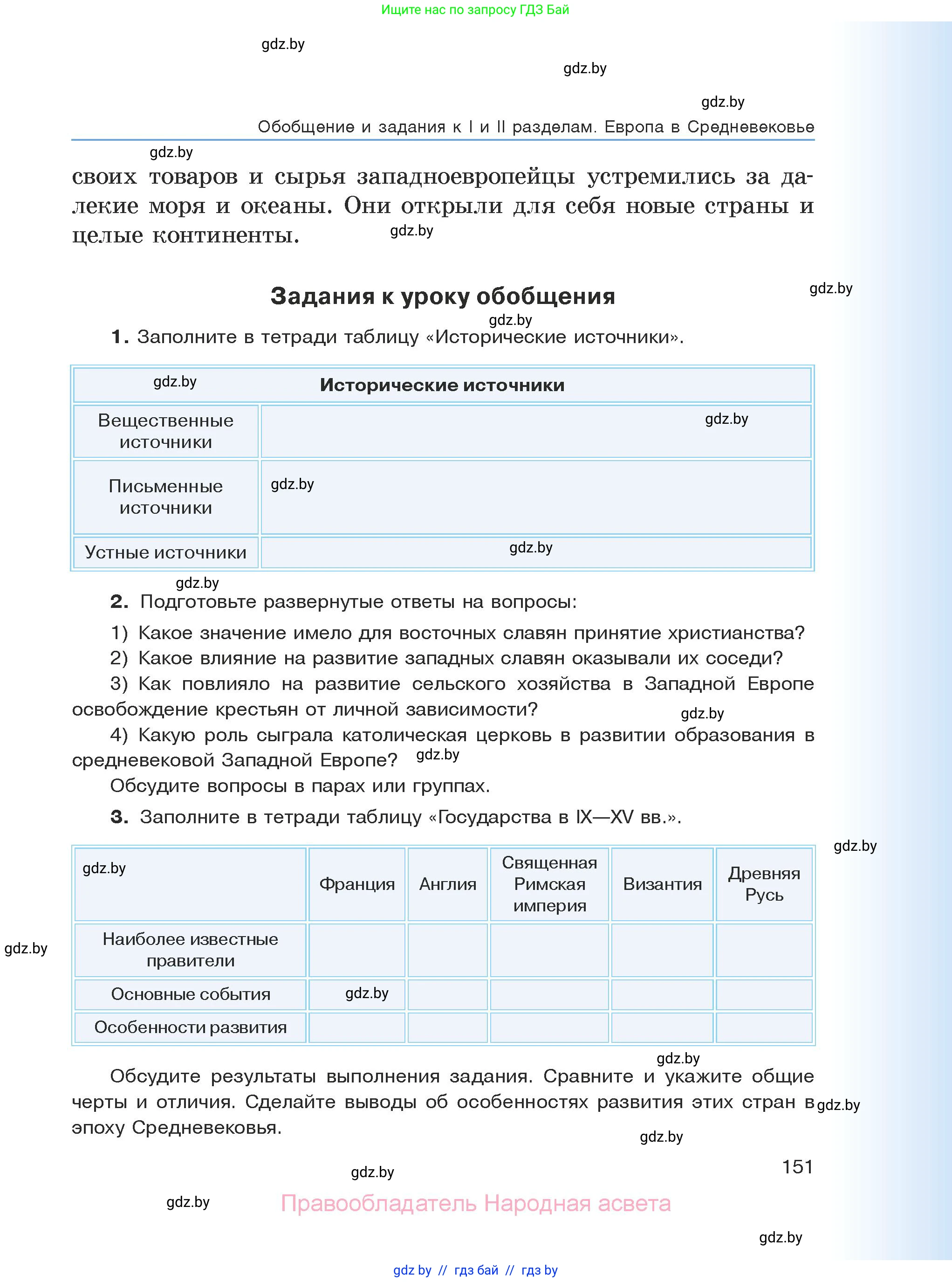 История средних веков, 6 класс Учебник, авторы: Прохоров Андрей Аркадьевич, Федосик Виктор Анатольевич, Темушев Степан Николаевич, издательство Народная асвета, Минск, 2023, красного цвета, страница 151