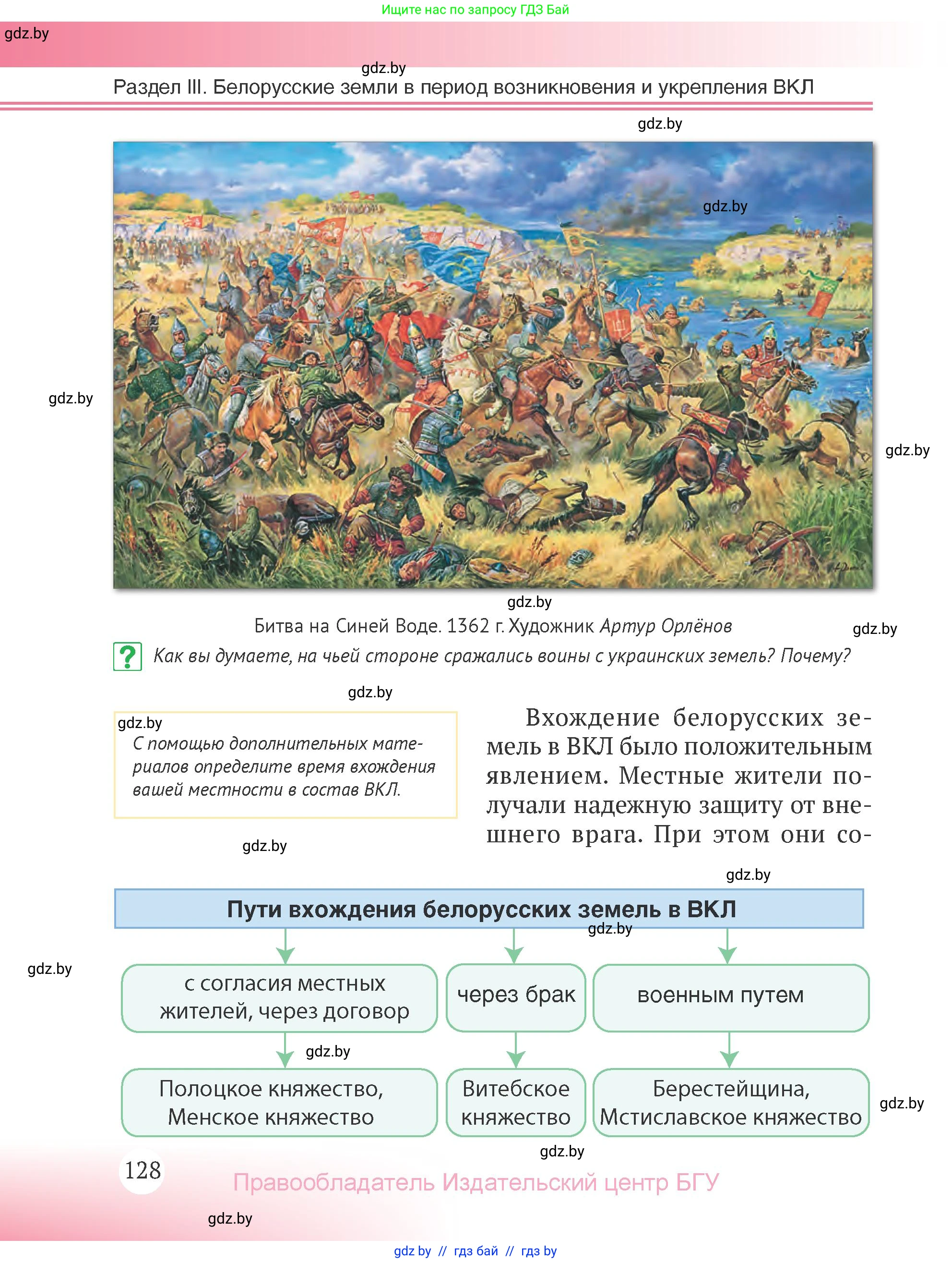 История Беларуси (Гісторыя Беларусі), 6 класс Учебник, авторы: Темушев Степан Николаевич, Бохан Юрий Николаевич, издательство Издательский центр БГУ, Минск, 2023, страница 128