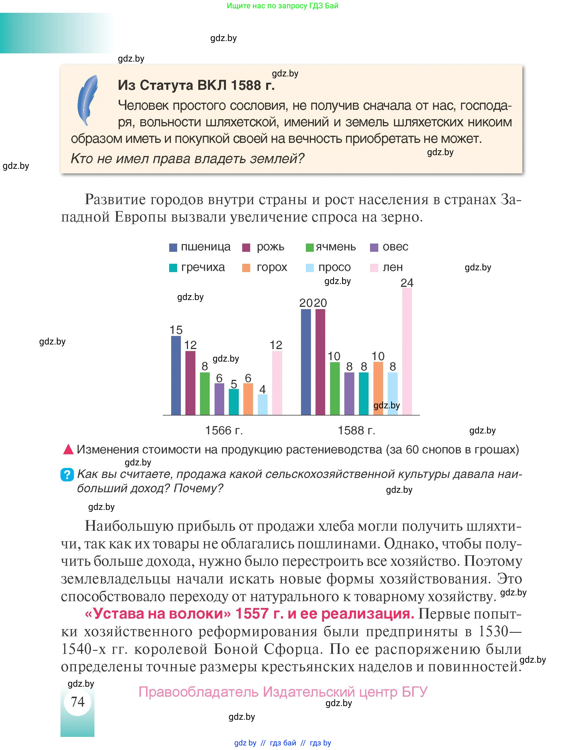 История Беларуси (Гісторыя Беларусі), 7 класс Учебник, авторы: Воронин Василий Алексеевич, Скепьян Анастасия Анатольевна, Мацук Андрей Владимирович, Кравченко Ольга Викторовна, издательство Издательский центр БГУ, Минск, 2017, страница 74