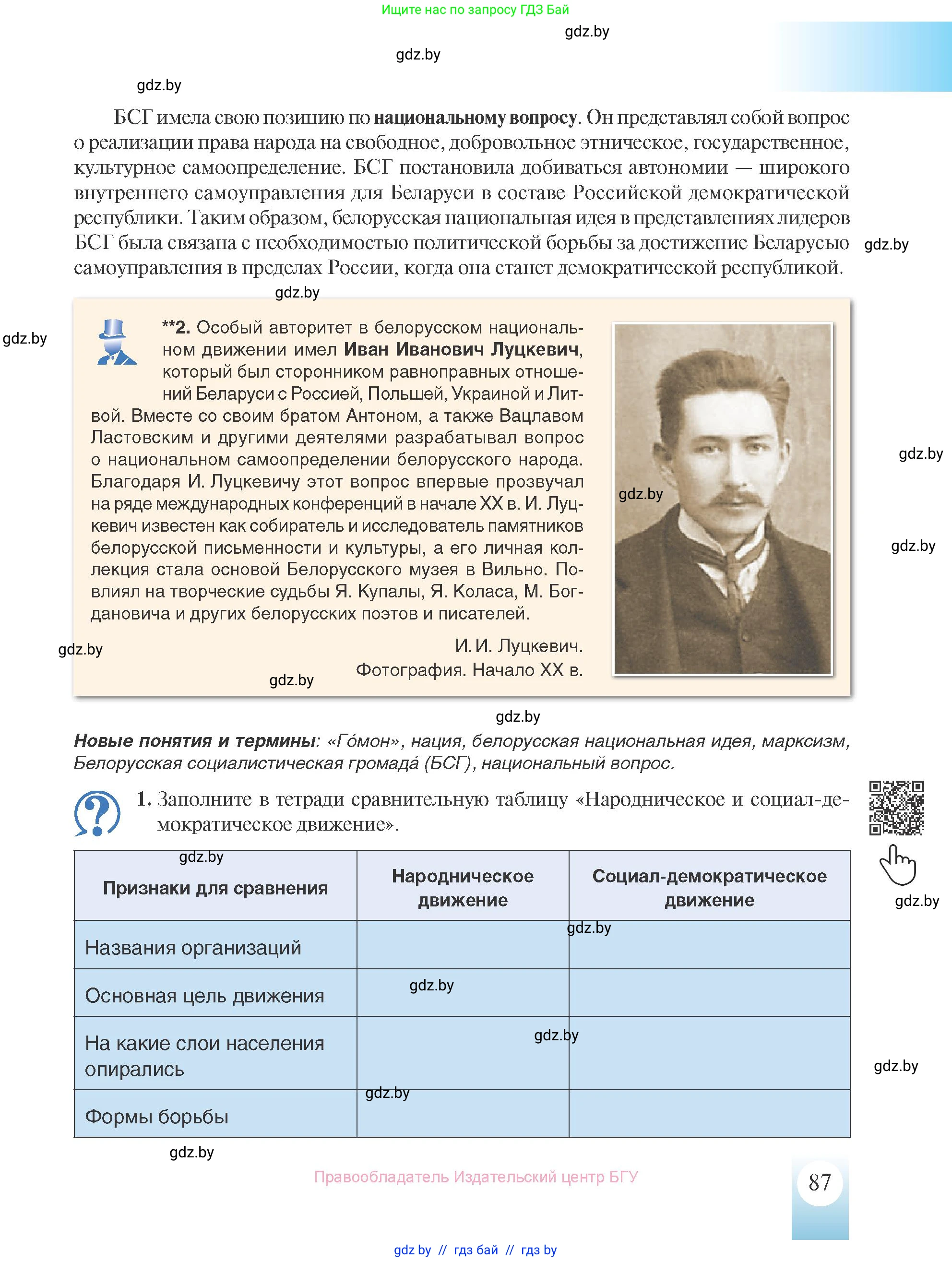 История Беларуси (Гісторыя Беларусі), 8 класс Учебник, авторы: Панов Сергей Вениаминович, Морозова Светлана Валентиновна, Сосно Владимир Аркадьевич, издательство Издательский центр БГУ, Минск, 2018, красного цвета, страница 87