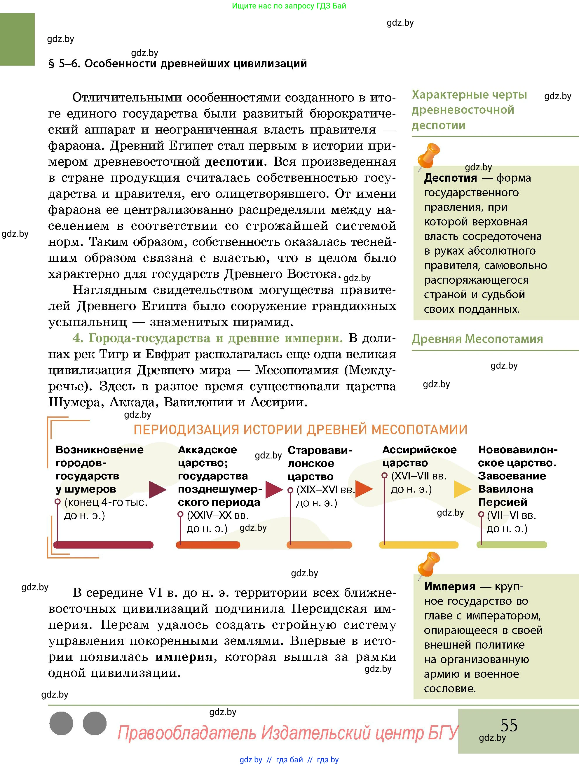 История Беларуси (Гісторыя Беларусі), 10 класс Учебник, авторы: Кохановский Александр Генадьевич, Кошелев Владимир Сергеевич, Темушев Степан Николаевич, Черепко С А, Белозорович В А, Матюшевская М И, Риер Я Г, Ходин С Н, издательство Издательский центр БГУ, Минск, 2024, бежевого цвета, страница 55