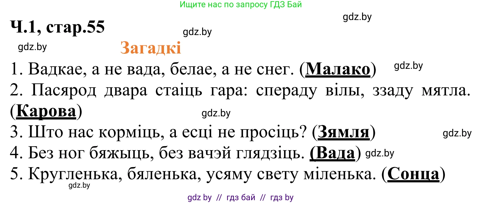 Літаратурнае чытанне, 2 класс Учебник, автор: Жуковіч Мікалай Васільевіч, издательство Нацыянальны інстытут адукацыі, Минск, 2022, голубого цвета, Часть 1, страница 55, Решение