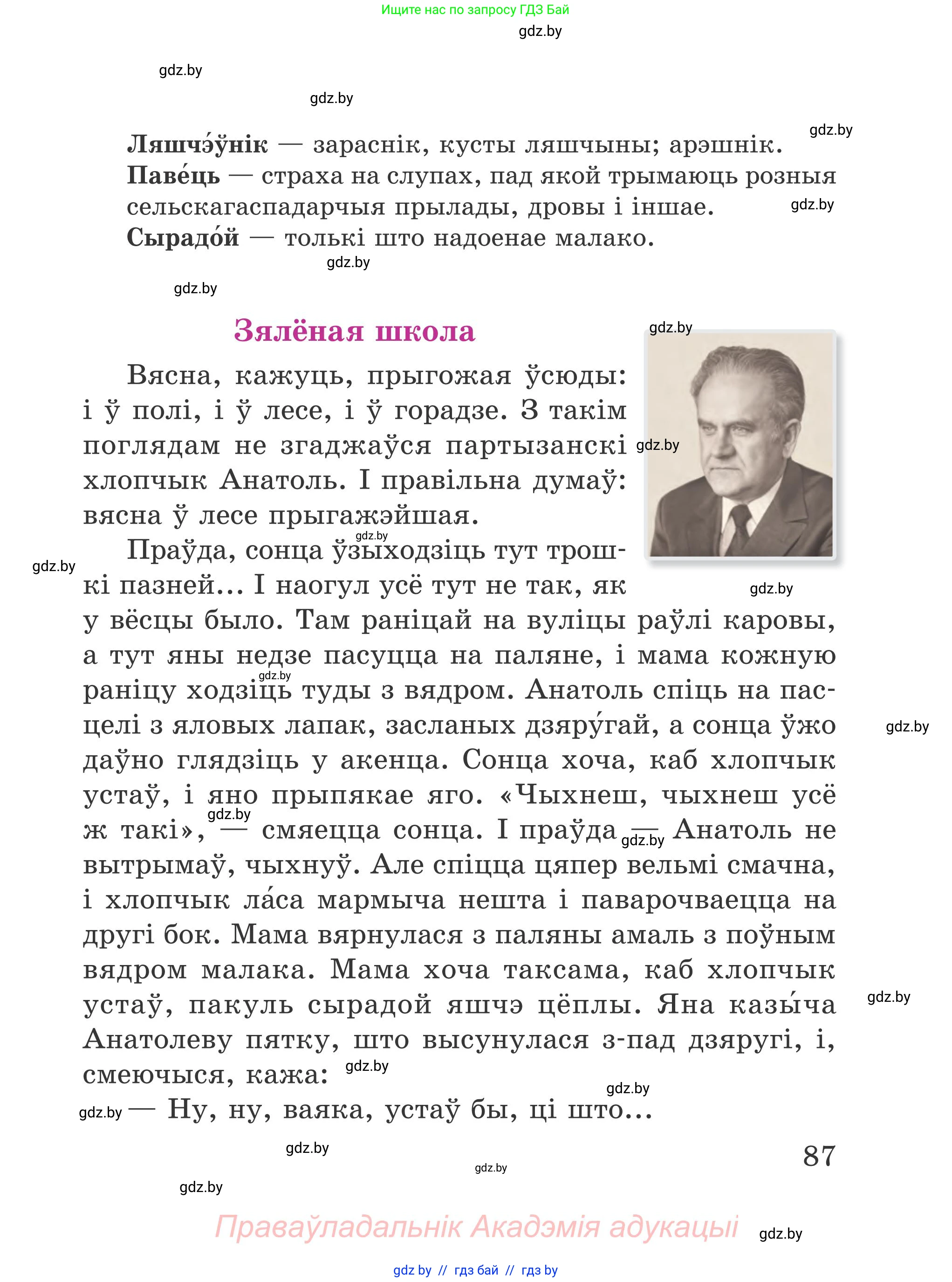 Літаратурнае чытанне, 4 класс Учебник, авторы: Жуковіч Мікалай Васільевіч, Праскаловіч Вольга Уладзіміраўна, издательство Нацыянальны інстытут адукацыі, Минск, 2024, зелёного цвета, Часть 1, страница 87