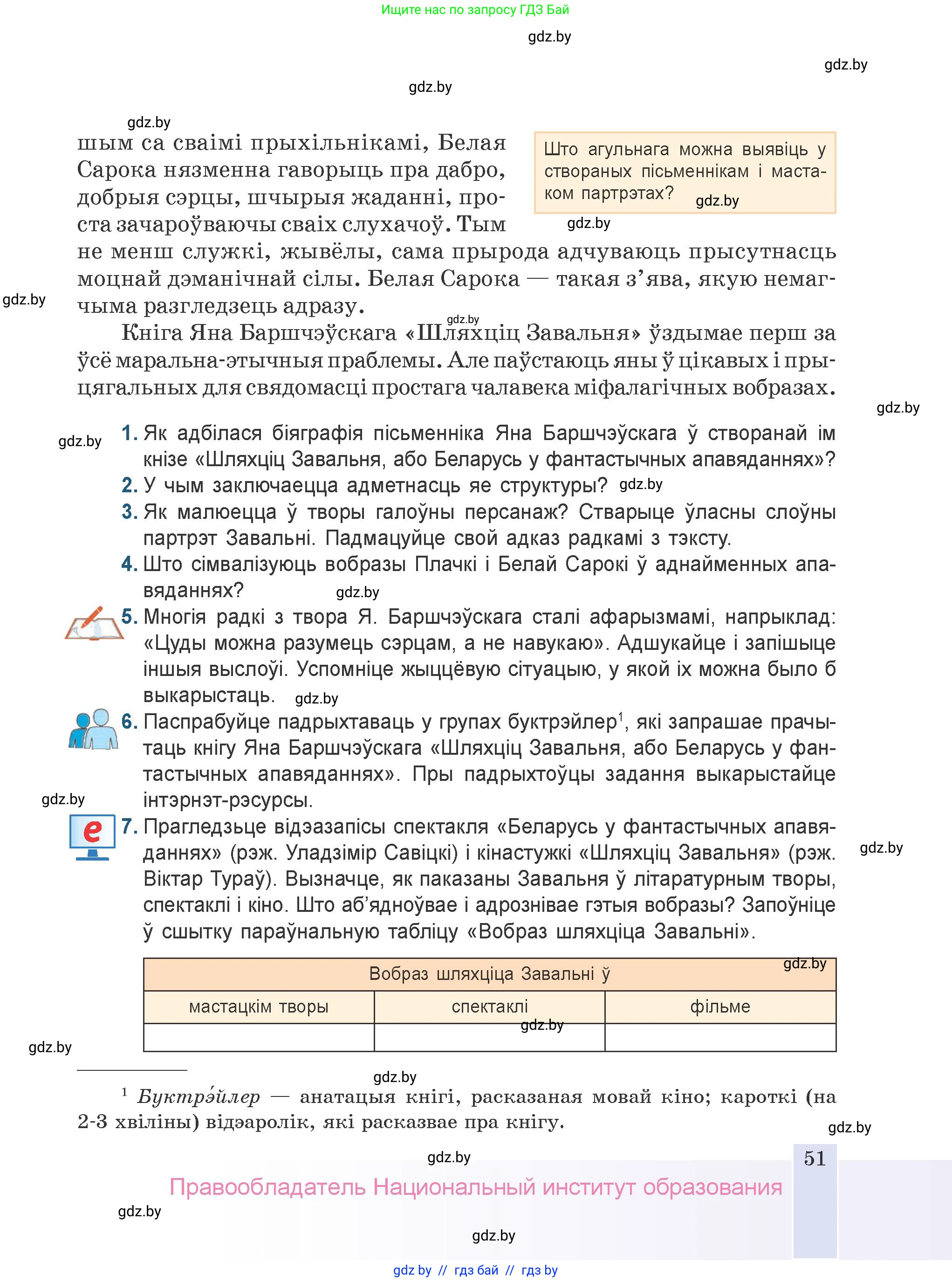 Белорусская литература (Беларуская літаратура), 9 класс Учебник, авторы: Праскаловіч Вольга Уладзіміраўна, Рагойша Вячаслаў Пятровіч, Шамякіна Таццяна Іванаўна, Кабржыцкая Т В, Жуковіч Мікалай Васільевіч, издательство Нацыянальны інстытут адукацыі, Минск, 2019, салатового цвета, страница 51
