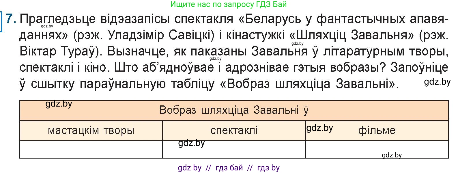 Белорусская литература (Беларуская літаратура), 9 класс Учебник, авторы: Праскаловіч Вольга Уладзіміраўна, Рагойша Вячаслаў Пятровіч, Шамякіна Таццяна Іванаўна, Кабржыцкая Т В, Жуковіч Мікалай Васільевіч, издательство Нацыянальны інстытут адукацыі, Минск, 2019, салатового цвета, страница 51, номер 7, Условие