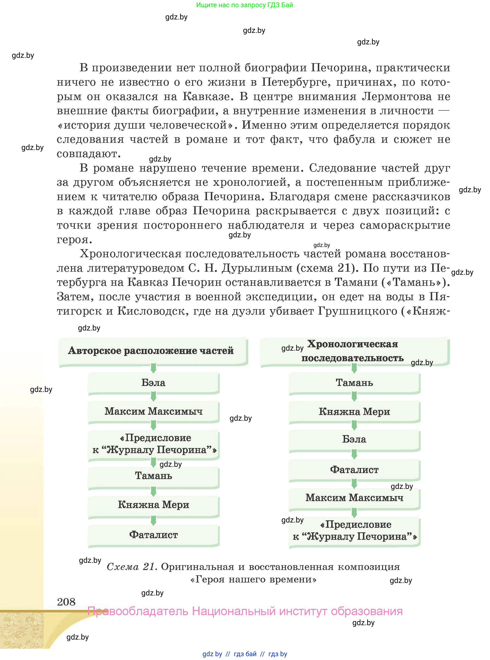 Русская литература, 9 класс Учебник, авторы: Захарова Светлана Николаевна, Черкес Наталья Ивановна, издательство Национальный институт образования, Минск, 2019, бежевого цвета, страница 208
