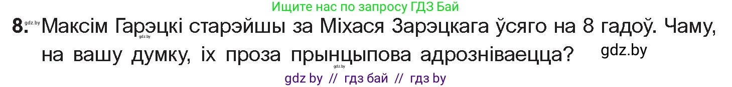 Белорусская литература (Беларуская літаратура), 10 класс Учебник, авторы: Бязлепкіна-Чарнякевіч Аксана Пятроўна, Акушэвіч Андрэй Аляксандравіч, Воюш Інга Дзмітрыеўна, Еўмянькоў В І, Заяц Н В, Караткевіч В І, Кузьміч Н В, Скакоўская А У, Часнок І Ч, издательство Нацыянальны інстытут адукацыі, Минск, 2020, зелёного цвета, страница 203, номер 8, Условие