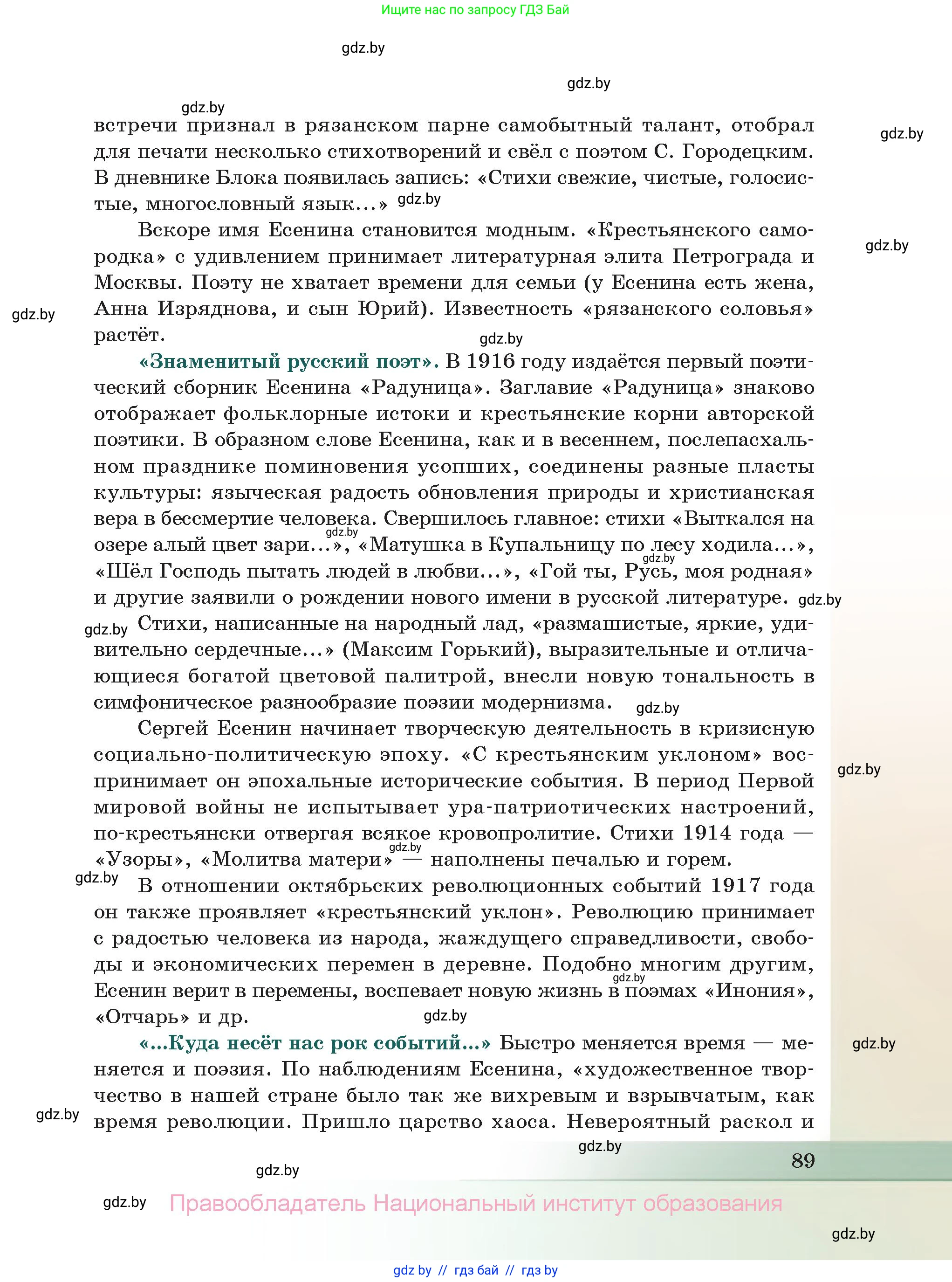 Русская литература, 11 класс Учебник, авторы: Сенькевич Татьяна Васильевна, Капшай Наталья Павловна, Кушнерёва Людмила Алексеевна, Темушева Екатерина Александровна, издательство Национальный институт образования, Минск, 2021, страница 89