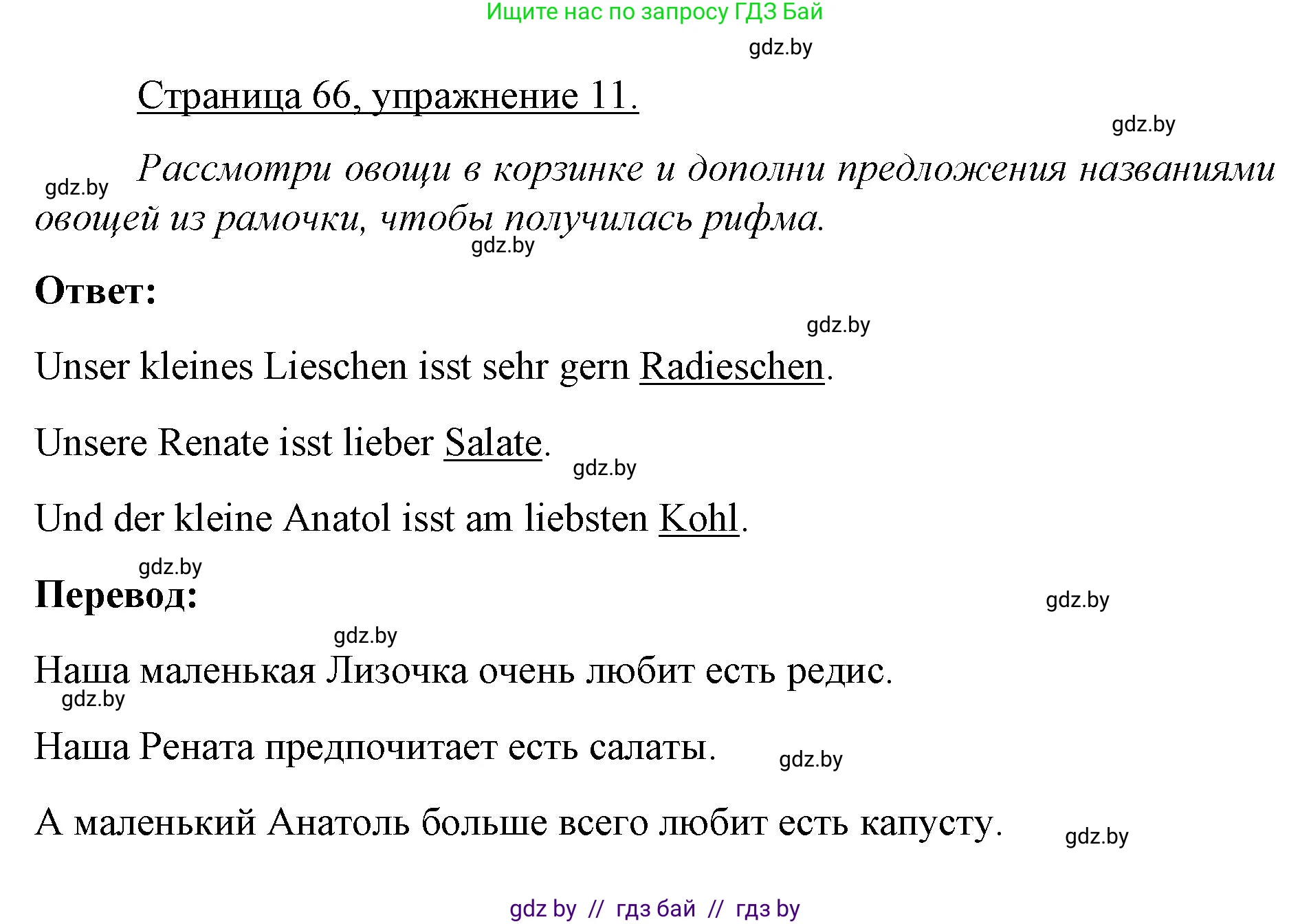 Немецкий язык (Deutsch), 3 класс рабочая тетрадь (arbeitsheft), авторы: Будько Антонина Филипповна (Budjko Antonina), Урбанович Инна Ювинальевна (Urbanowitsch Ina), издательство Аверсэв, Минск, 2018, салатового цвета, Teil 2, страница 66, номер 11, Решение