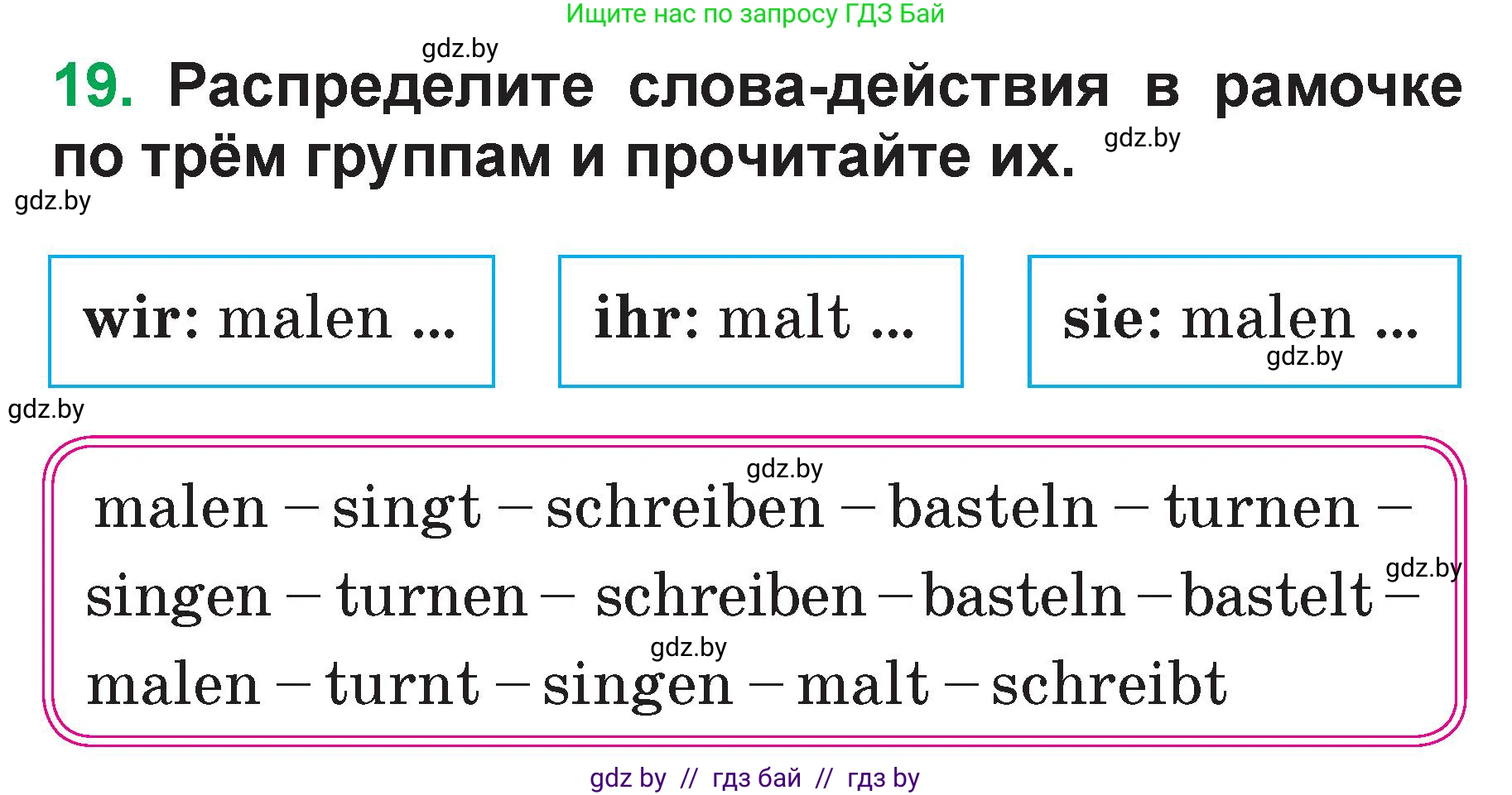 Немецкий язык (Deutsch), 3 класс Учебник (Schülerbuch), авторы: Будько Антонина Филипповна (Budjko Antonina), Урбанович Инна Ювинальевна (Urbanowitsch Ina), издательство Вышэйшая школа, Минск, 2018, бирюзового цвета, Часть 1, страница 55, номер 19, Условие