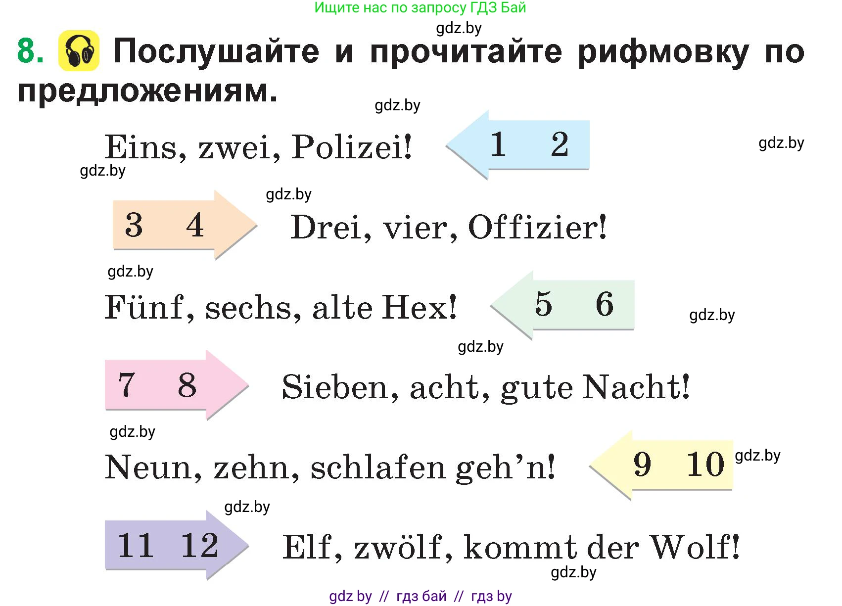 Немецкий язык (Deutsch), 3 класс Учебник (Schülerbuch), авторы: Будько Антонина Филипповна (Budjko Antonina), Урбанович Инна Ювинальевна (Urbanowitsch Ina), издательство Вышэйшая школа, Минск, 2018, бирюзового цвета, Часть 1, страница 59, номер 8, Условие