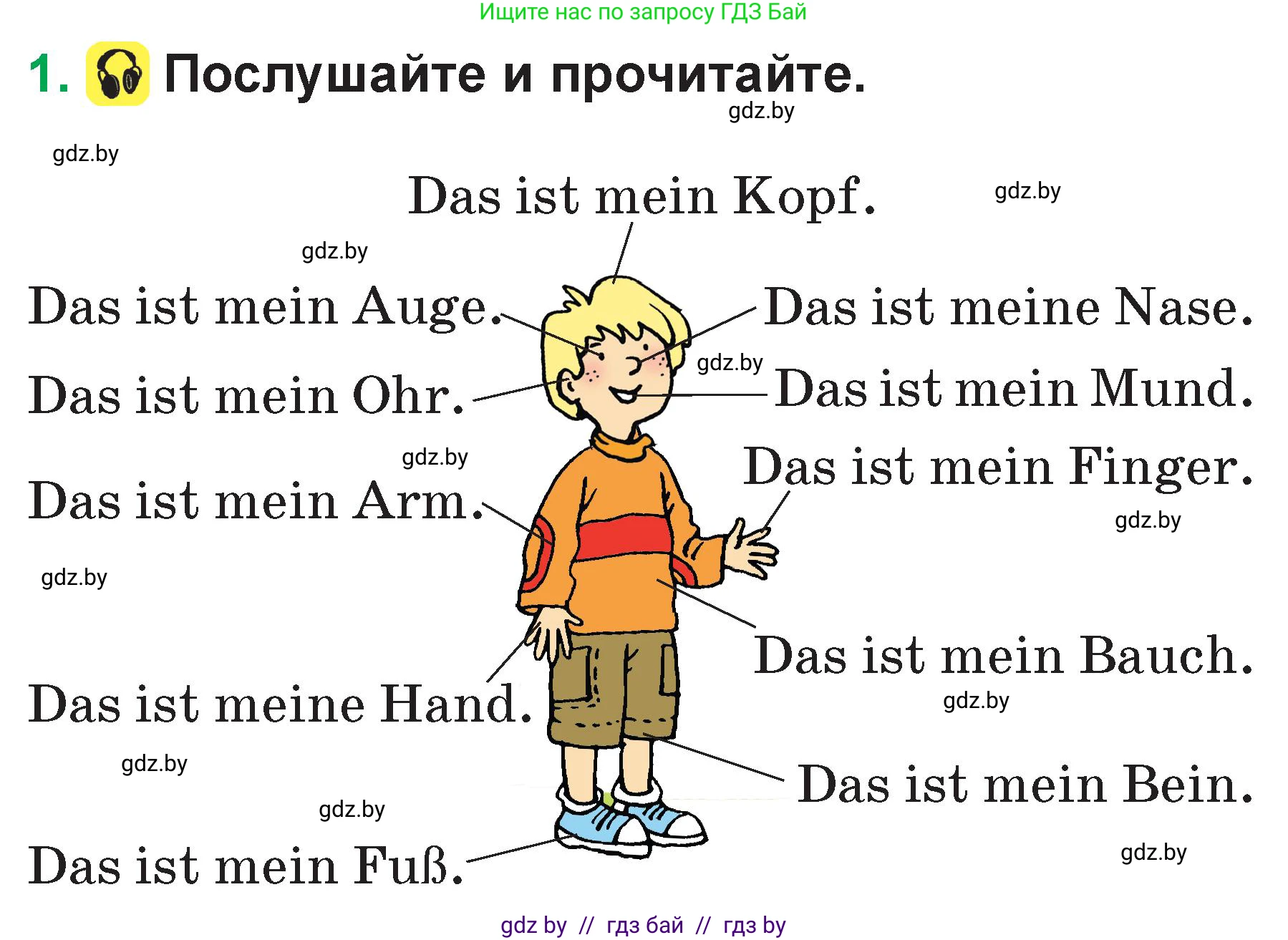 Немецкий язык (Deutsch), 3 класс Учебник (Schülerbuch), авторы: Будько Антонина Филипповна (Budjko Antonina), Урбанович Инна Ювинальевна (Urbanowitsch Ina), издательство Вышэйшая школа, Минск, 2018, бирюзового цвета, Часть 1, страница 64, номер 1, Условие