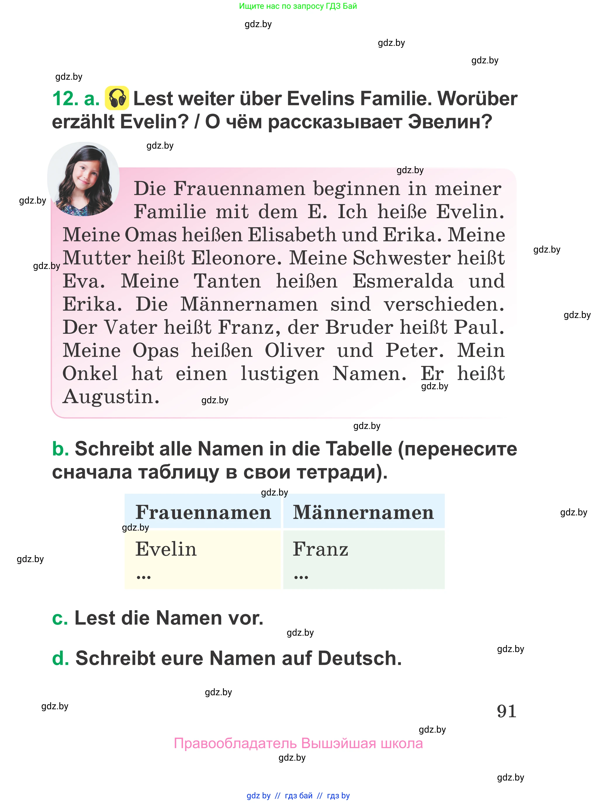 Немецкий язык (Deutsch), 3 класс Учебник (Schülerbuch), авторы: Будько Антонина Филипповна (Budjko Antonina), Урбанович Инна Ювинальевна (Urbanowitsch Ina), издательство Вышэйшая школа, Минск, 2018, бирюзового цвета, Часть 1, страница 91