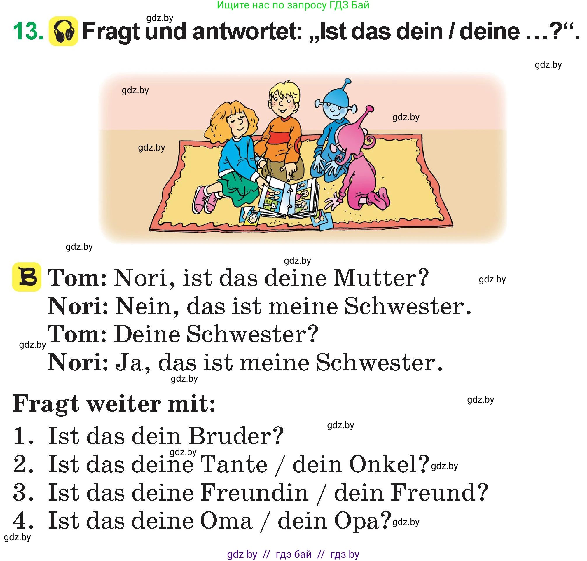 Немецкий язык (Deutsch), 3 класс Учебник (Schülerbuch), авторы: Будько Антонина Филипповна (Budjko Antonina), Урбанович Инна Ювинальевна (Urbanowitsch Ina), издательство Вышэйшая школа, Минск, 2018, бирюзового цвета, Часть 1, страница 81, номер 13, Условие