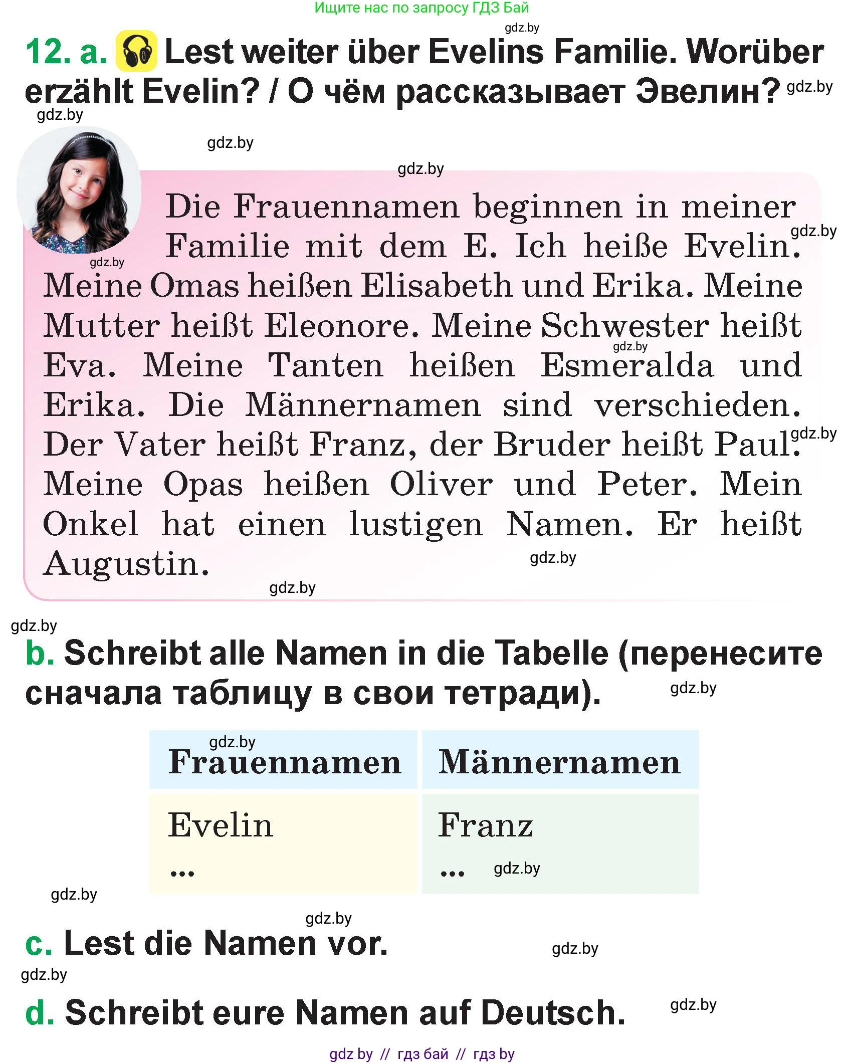 Немецкий язык (Deutsch), 3 класс Учебник (Schülerbuch), авторы: Будько Антонина Филипповна (Budjko Antonina), Урбанович Инна Ювинальевна (Urbanowitsch Ina), издательство Вышэйшая школа, Минск, 2018, бирюзового цвета, Часть 1, страница 91, номер 12, Условие