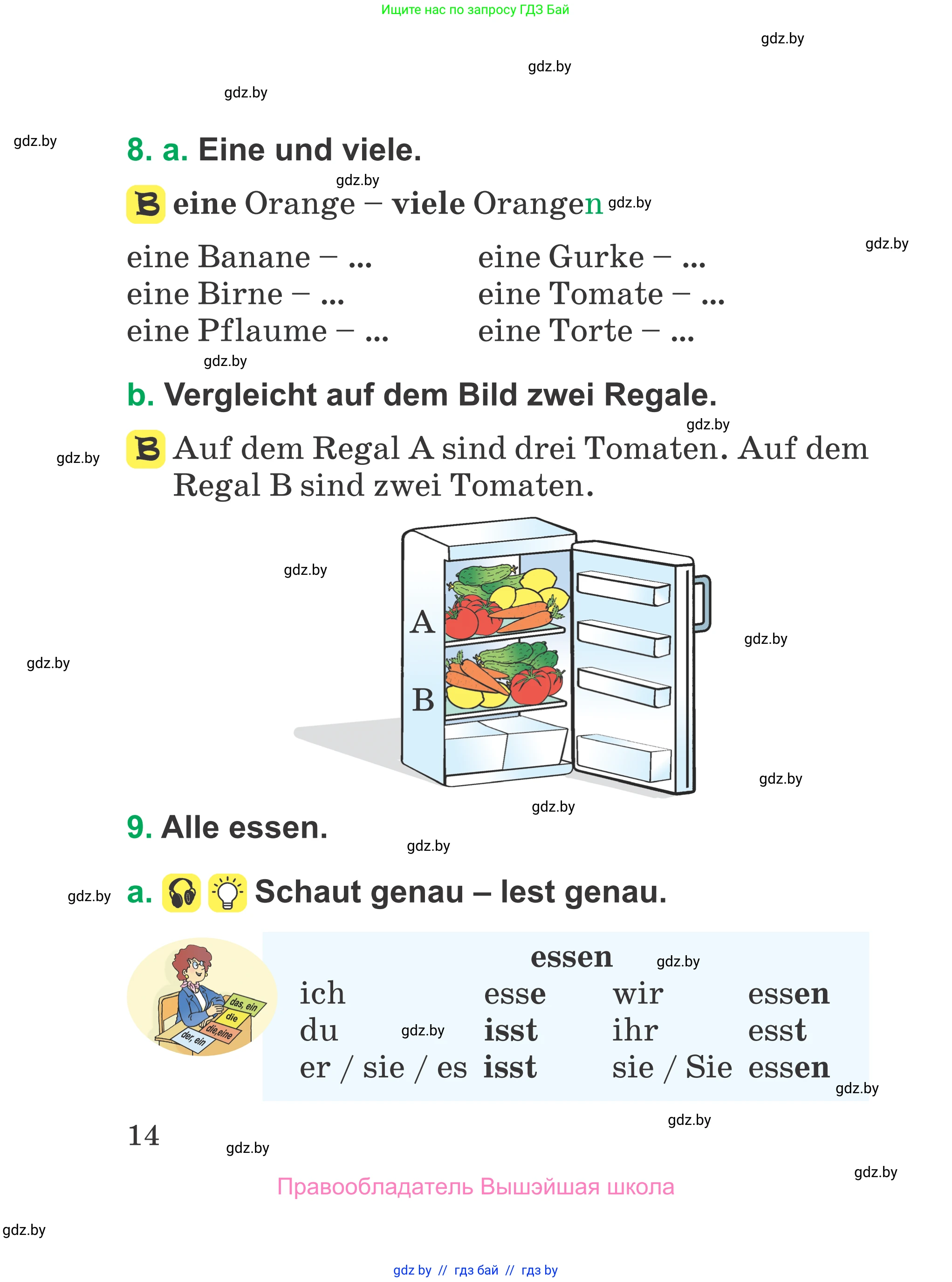 Немецкий язык (Deutsch), 3 класс Учебник (Schülerbuch), авторы: Будько Антонина Филипповна (Budjko Antonina), Урбанович Инна Ювинальевна (Urbanowitsch Ina), издательство Вышэйшая школа, Минск, 2018, бирюзового цвета, Часть 1, страница 14