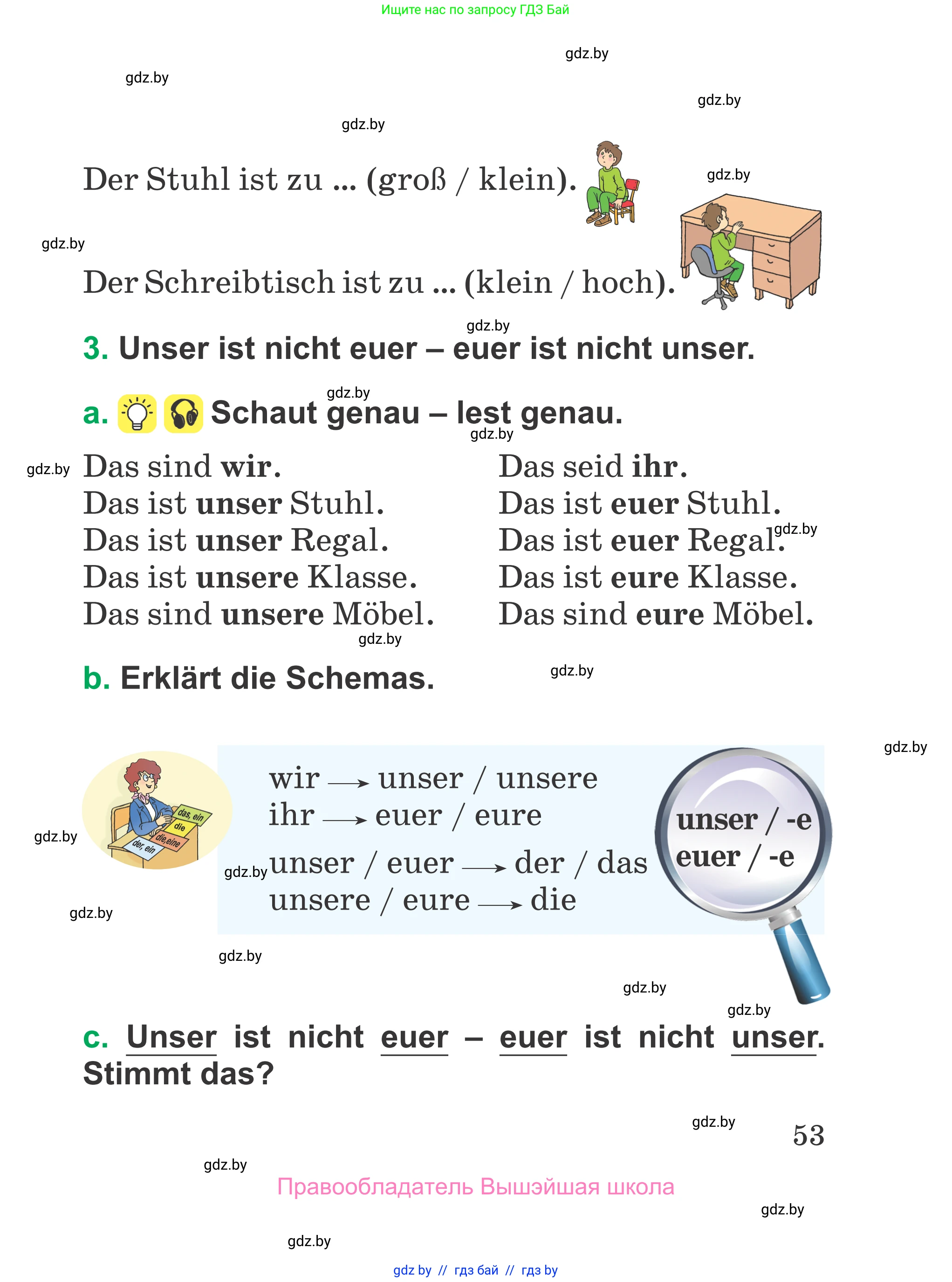 Немецкий язык (Deutsch), 3 класс Учебник (Schülerbuch), авторы: Будько Антонина Филипповна (Budjko Antonina), Урбанович Инна Ювинальевна (Urbanowitsch Ina), издательство Вышэйшая школа, Минск, 2018, бирюзового цвета, Часть 1, страница 53