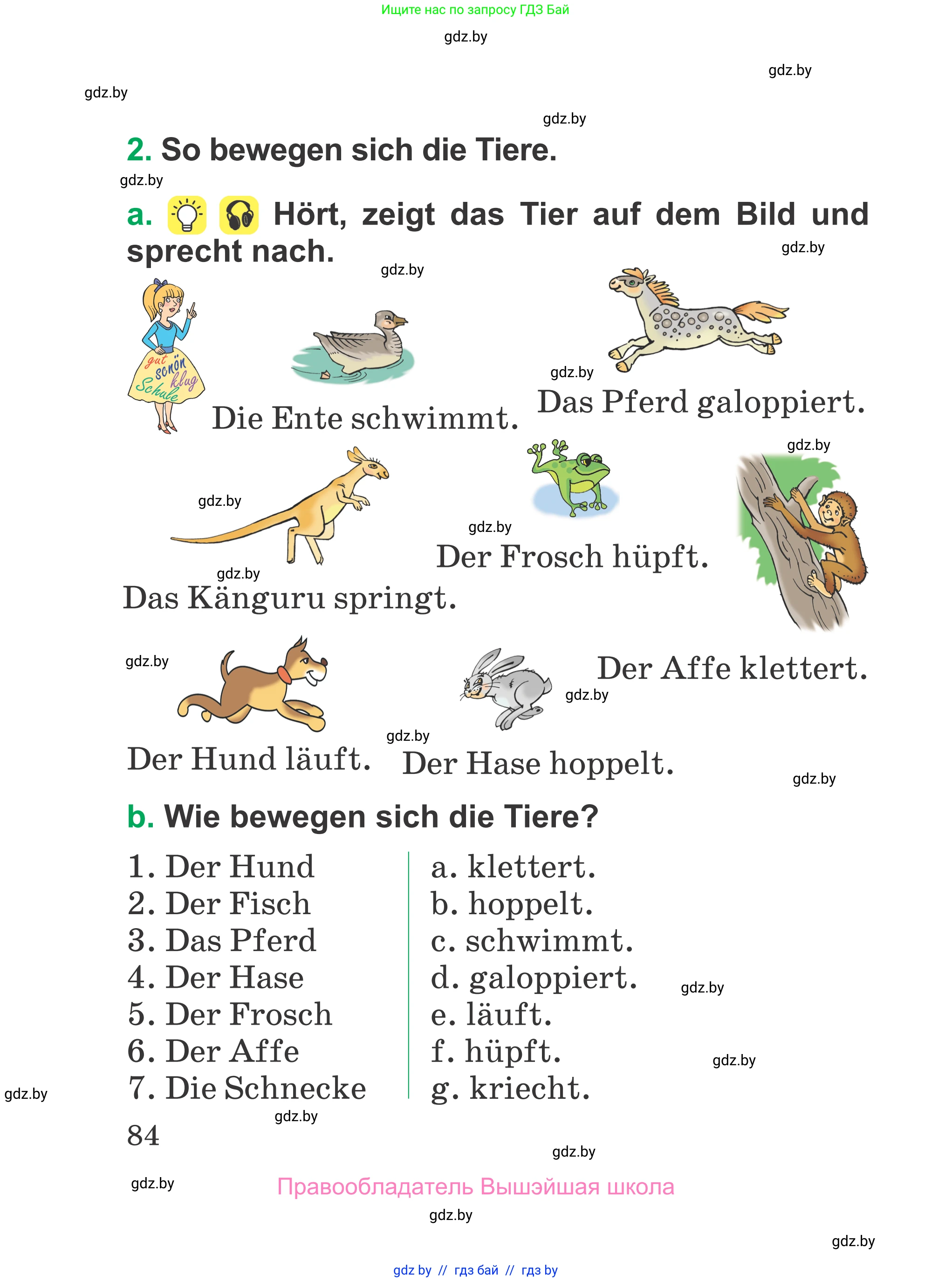 Немецкий язык (Deutsch), 3 класс Учебник (Schülerbuch), авторы: Будько Антонина Филипповна (Budjko Antonina), Урбанович Инна Ювинальевна (Urbanowitsch Ina), издательство Вышэйшая школа, Минск, 2018, бирюзового цвета, Часть 1, страница 84