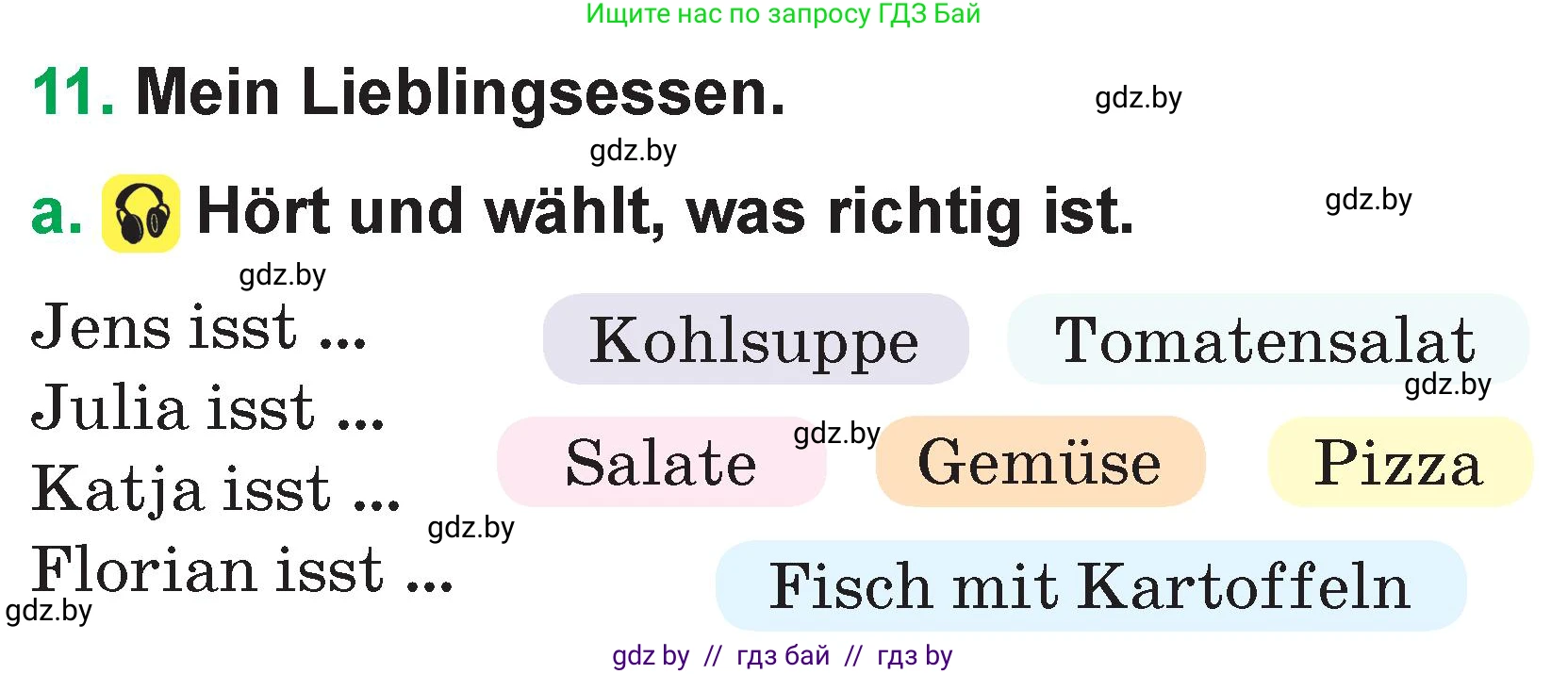 Немецкий язык (Deutsch), 3 класс Учебник (Schülerbuch), авторы: Будько Антонина Филипповна (Budjko Antonina), Урбанович Инна Ювинальевна (Urbanowitsch Ina), издательство Вышэйшая школа, Минск, 2018, бирюзового цвета, Часть 2, страница 16, номер 11, Условие