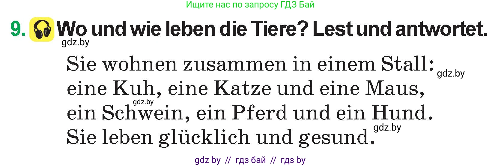 Немецкий язык (Deutsch), 3 класс Учебник (Schülerbuch), авторы: Будько Антонина Филипповна (Budjko Antonina), Урбанович Инна Ювинальевна (Urbanowitsch Ina), издательство Вышэйшая школа, Минск, 2018, бирюзового цвета, Часть 2, страница 65, номер 9, Условие