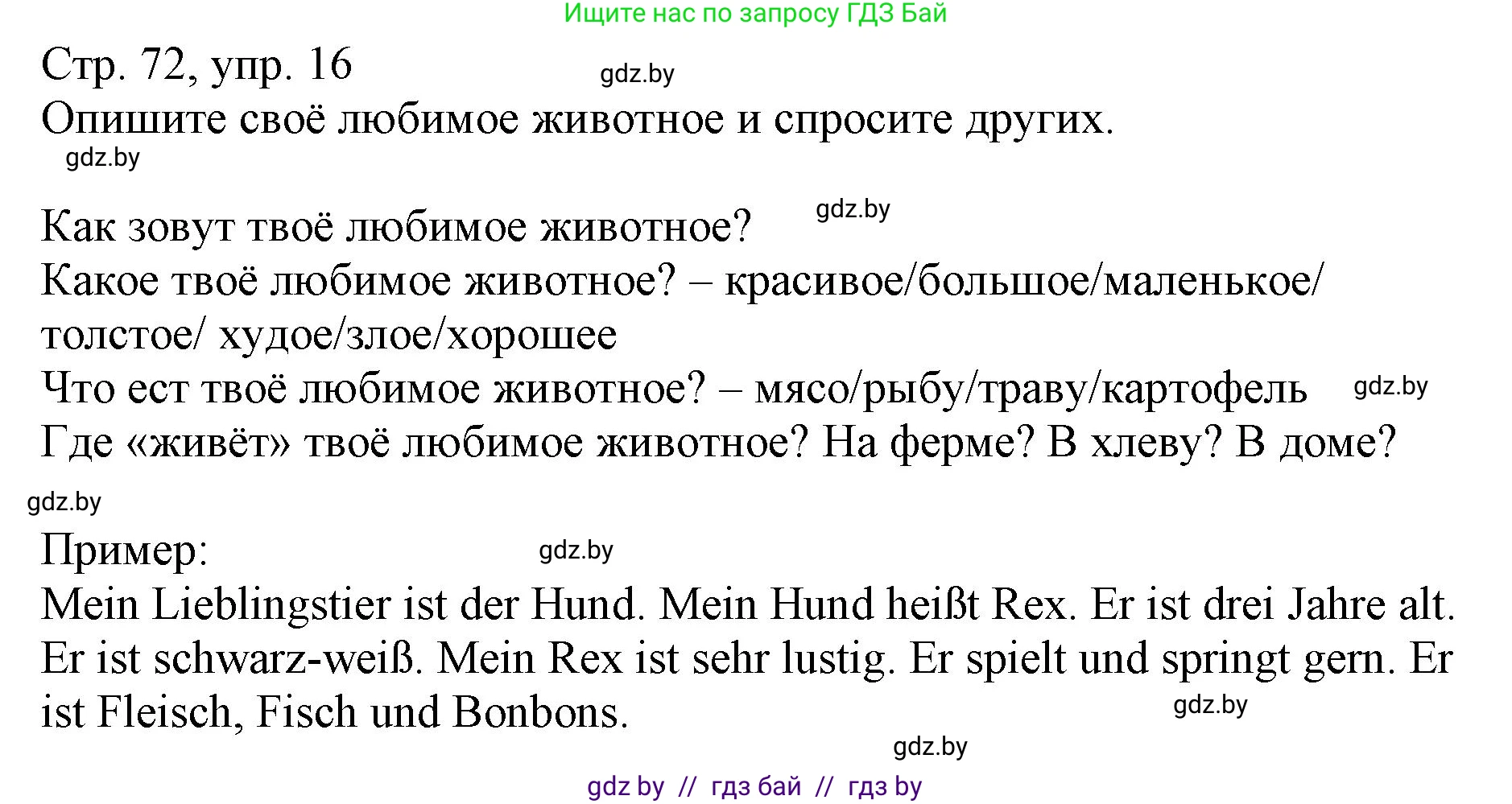 Немецкий язык (Deutsch), 3 класс Учебник (Schülerbuch), авторы: Будько Антонина Филипповна (Budjko Antonina), Урбанович Инна Ювинальевна (Urbanowitsch Ina), издательство Вышэйшая школа, Минск, 2018, бирюзового цвета, Часть 2, страница 72, номер 16, Решение