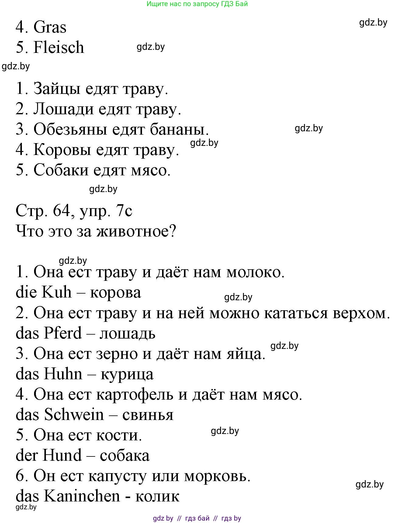 Немецкий язык (Deutsch), 3 класс Учебник (Schülerbuch), авторы: Будько Антонина Филипповна (Budjko Antonina), Урбанович Инна Ювинальевна (Urbanowitsch Ina), издательство Вышэйшая школа, Минск, 2018, бирюзового цвета, Часть 2, страница 64, номер 7, Решение (продолжение 2)