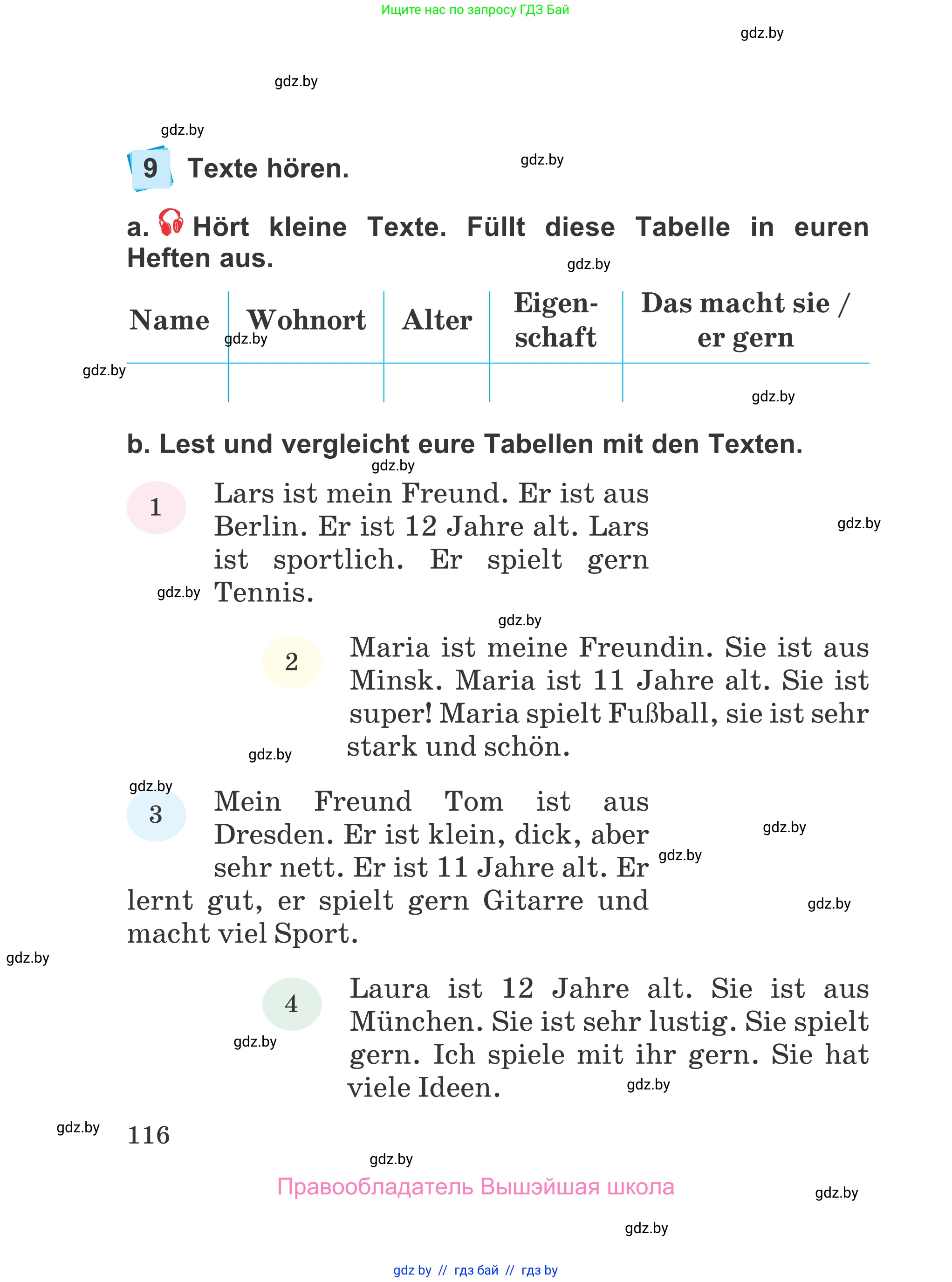Немецкий язык (Deutsch), 4 класс Учебник (Schülerbuch), авторы: Будько Антонина Филипповна (Budjko Antonina), Урбанович Инна Ювинальевна (Urbanowitsch Ina), издательство Вышэйшая школа, Минск, 2019, жёлтого цвета, Часть 1, страница 116