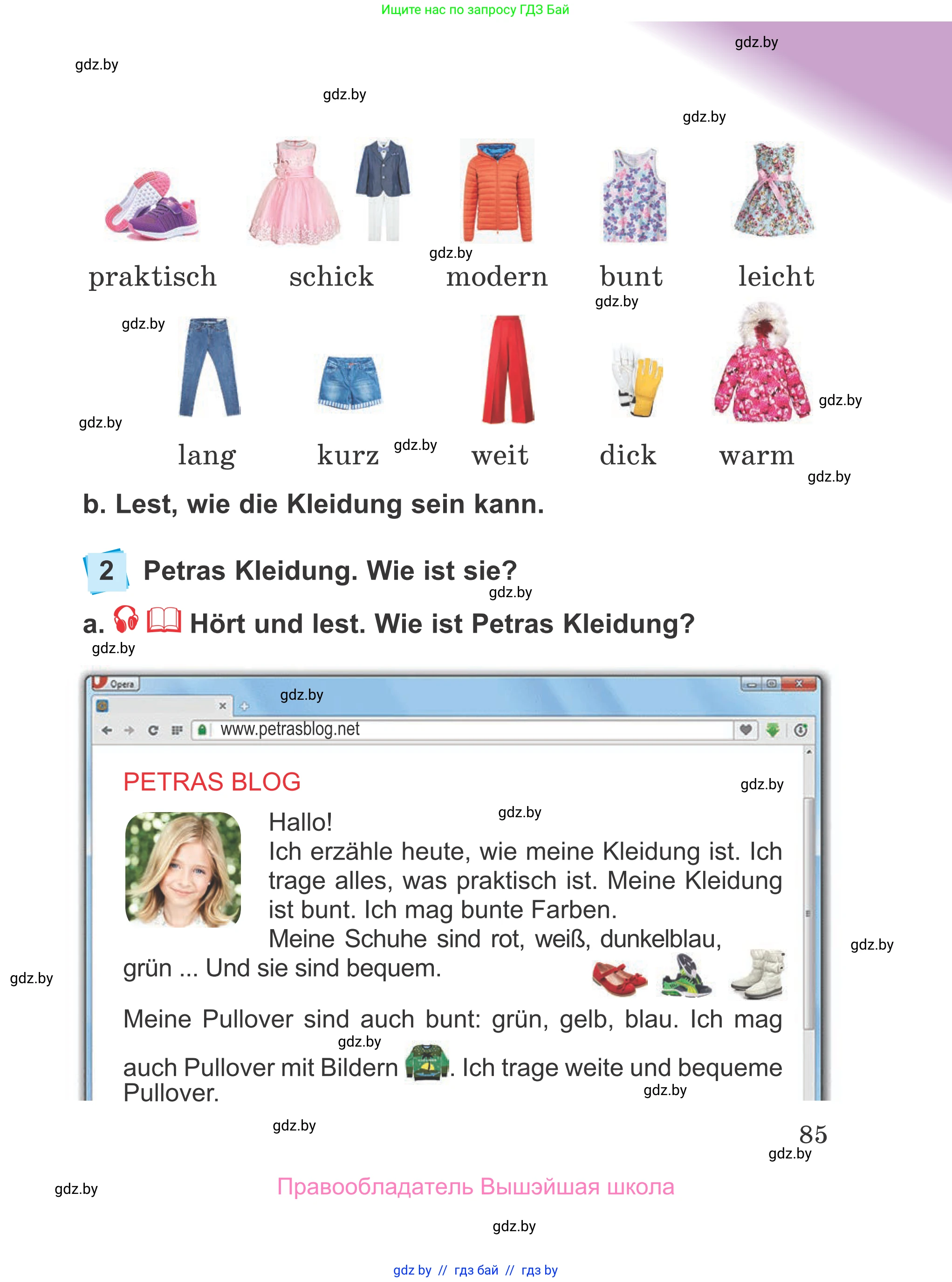 Немецкий язык (Deutsch), 4 класс Учебник (Schülerbuch), авторы: Будько Антонина Филипповна (Budjko Antonina), Урбанович Инна Ювинальевна (Urbanowitsch Ina), издательство Вышэйшая школа, Минск, 2019, жёлтого цвета, Часть 1, страница 85