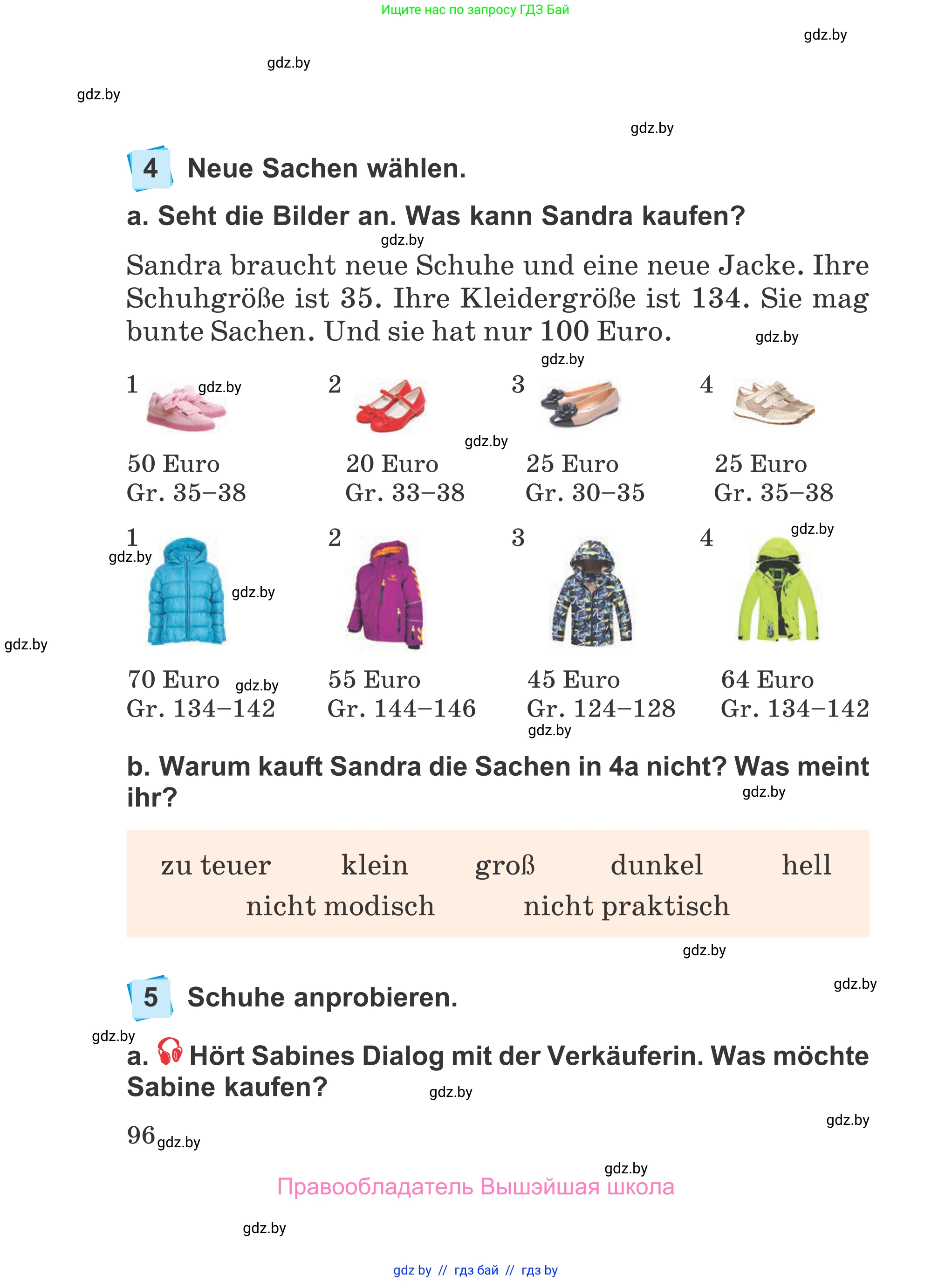 Немецкий язык (Deutsch), 4 класс Учебник (Schülerbuch), авторы: Будько Антонина Филипповна (Budjko Antonina), Урбанович Инна Ювинальевна (Urbanowitsch Ina), издательство Вышэйшая школа, Минск, 2019, жёлтого цвета, Часть 1, страница 96