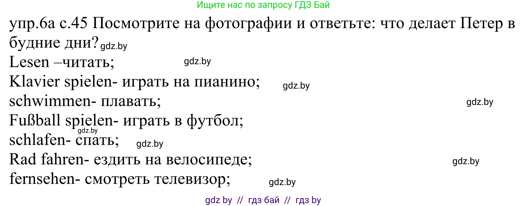 Немецкий язык (Deutsch), 4 класс Учебник (Schülerbuch), авторы: Будько Антонина Филипповна (Budjko Antonina), Урбанович Инна Ювинальевна (Urbanowitsch Ina), издательство Вышэйшая школа, Минск, 2019, жёлтого цвета, Часть 1, страница 45, номер 6a, Решение