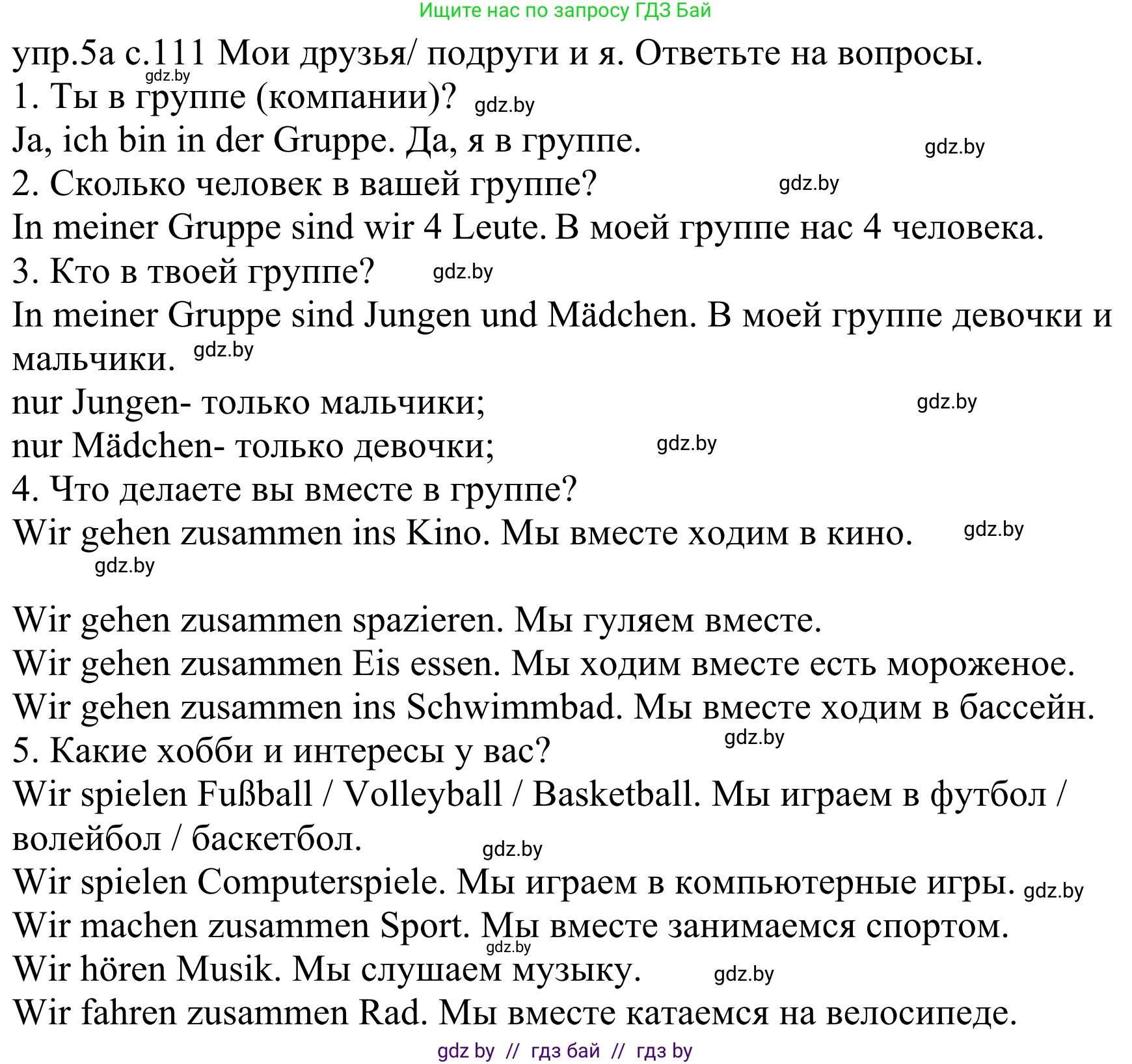 Немецкий язык (Deutsch), 4 класс Учебник (Schülerbuch), авторы: Будько Антонина Филипповна (Budjko Antonina), Урбанович Инна Ювинальевна (Urbanowitsch Ina), издательство Вышэйшая школа, Минск, 2019, жёлтого цвета, Часть 1, страница 111, номер 5, Решение
