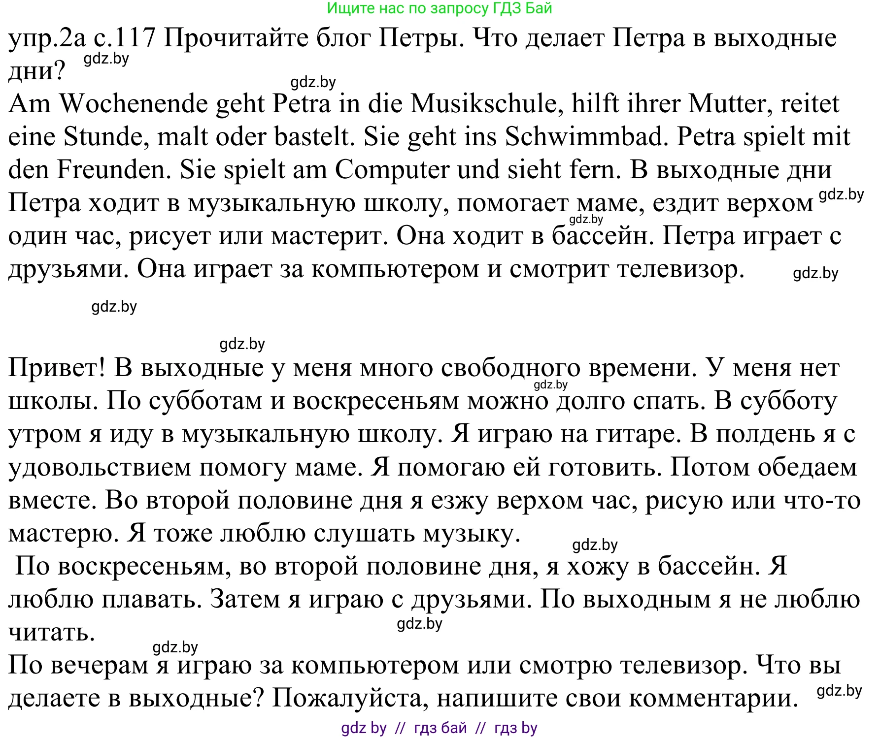 Немецкий язык (Deutsch), 4 класс Учебник (Schülerbuch), авторы: Будько Антонина Филипповна (Budjko Antonina), Урбанович Инна Ювинальевна (Urbanowitsch Ina), издательство Вышэйшая школа, Минск, 2019, жёлтого цвета, Часть 2, страница 117, номер 2a, Решение