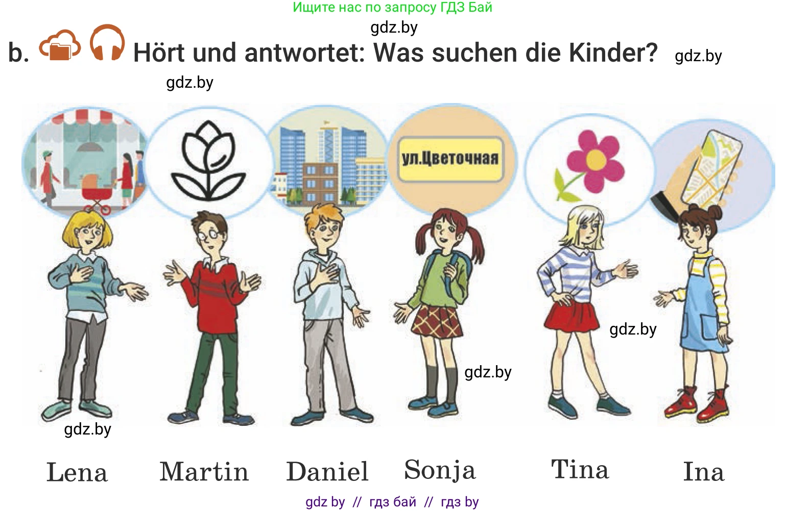 Немецкий язык (Deutsch), 5 класс Учебник (Schülerbuch), авторы: Будько Антонина Филипповна (Budjko Antonina), Урбанович Инна Ювинальевна (Urbanowitsch Ina), издательство Вышэйшая школа, Минск, 2020, жёлтого цвета, Часть 2, страница 35, номер 1b, Условие