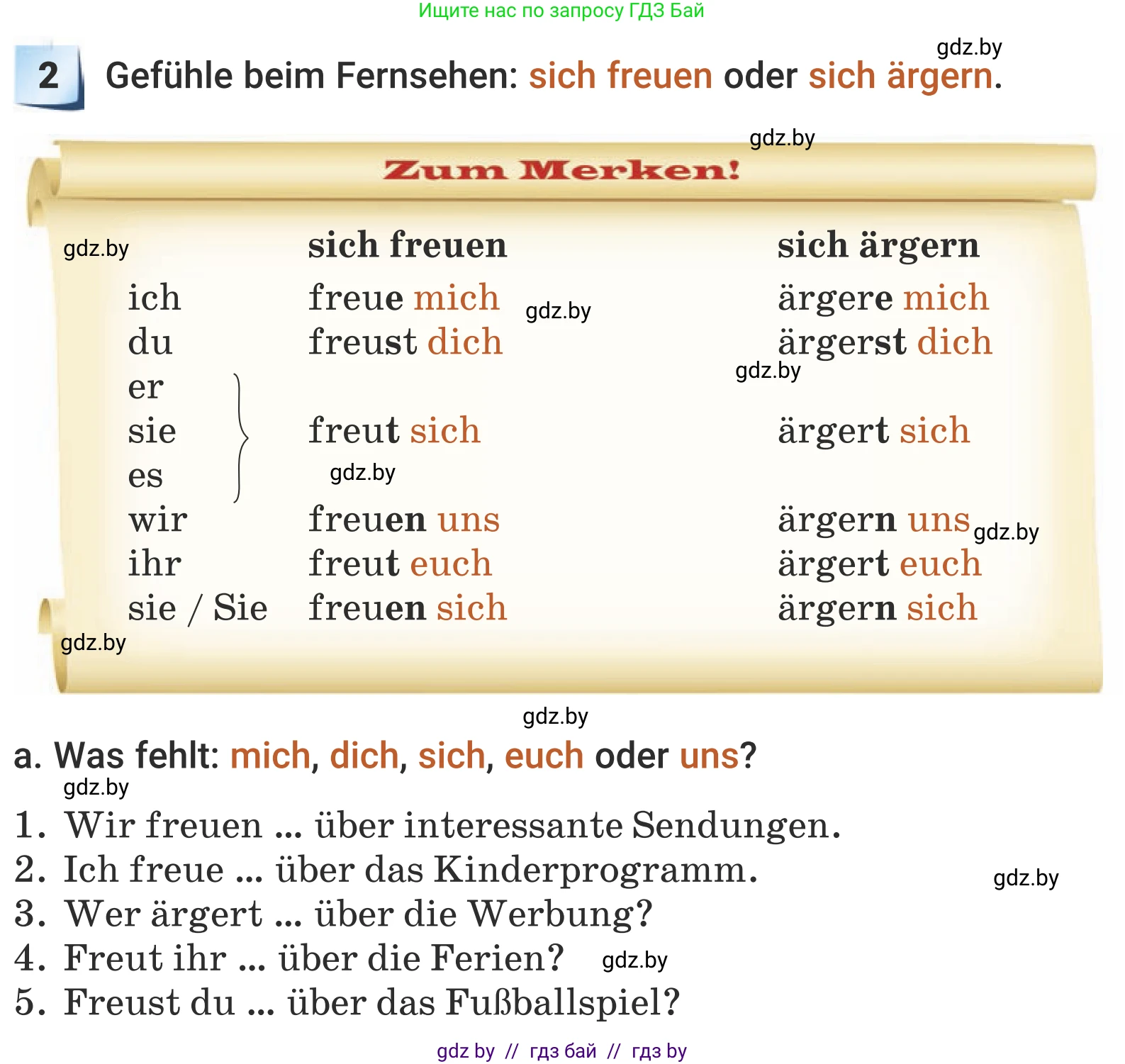 Немецкий язык (Deutsch), 5 класс Учебник (Schülerbuch), авторы: Будько Антонина Филипповна (Budjko Antonina), Урбанович Инна Ювинальевна (Urbanowitsch Ina), издательство Вышэйшая школа, Минск, 2020, жёлтого цвета, Часть 2, страница 79, номер 2a, Условие