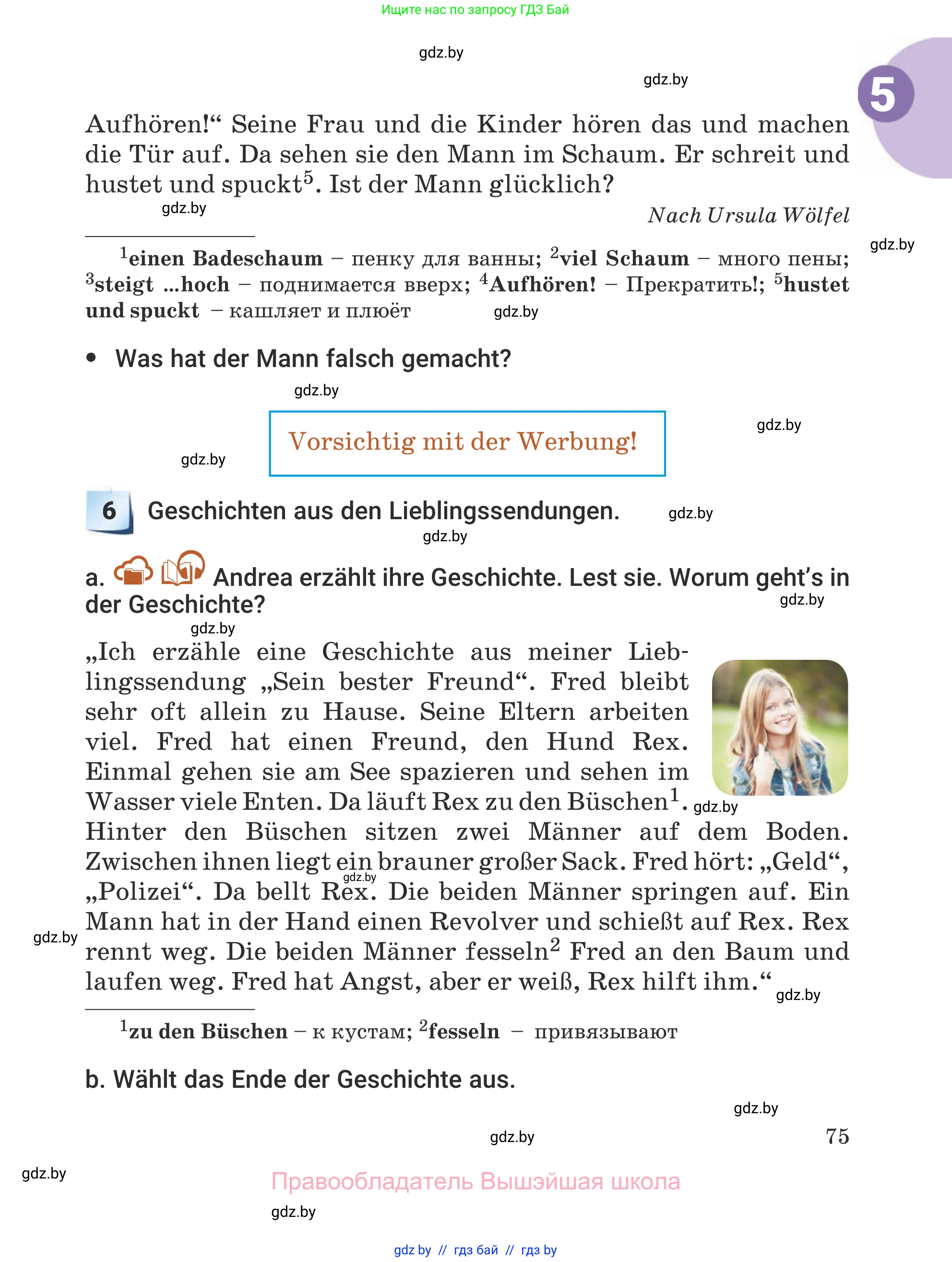 Немецкий язык (Deutsch), 5 класс Учебник (Schülerbuch), авторы: Будько Антонина Филипповна (Budjko Antonina), Урбанович Инна Ювинальевна (Urbanowitsch Ina), издательство Вышэйшая школа, Минск, 2020, жёлтого цвета, Часть 1, страница 75