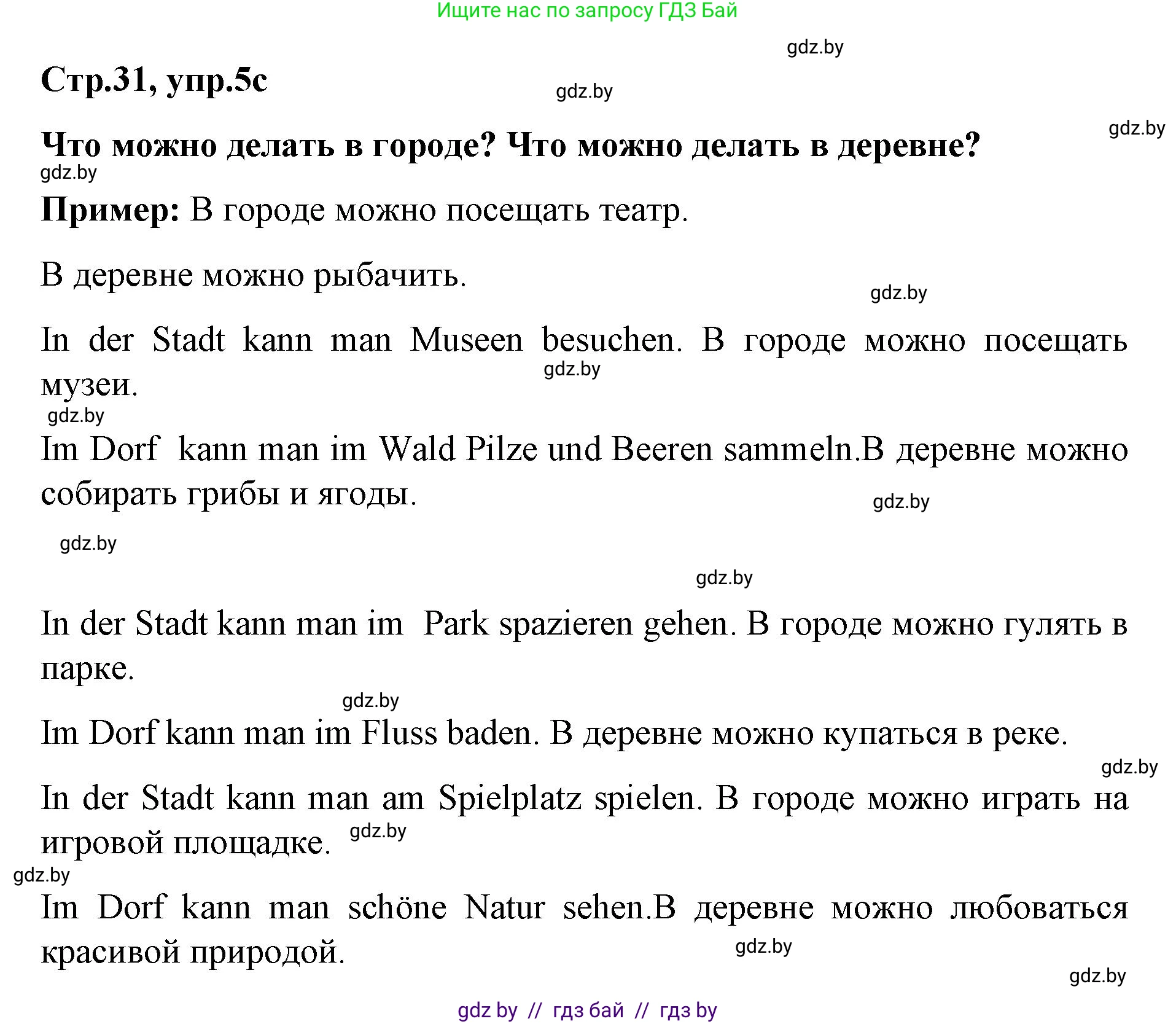 Немецкий язык (Deutsch), 5 класс Учебник (Schülerbuch), авторы: Будько Антонина Филипповна (Budjko Antonina), Урбанович Инна Ювинальевна (Urbanowitsch Ina), издательство Вышэйшая школа, Минск, 2020, жёлтого цвета, Часть 2, страница 31, номер 5c, Решение 1