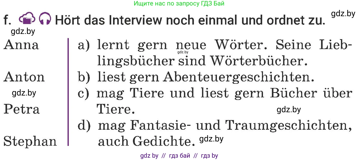 Немецкий язык (Deutsch), 6 класс Учебник (Schülerbuch), авторы: Будько Антонина Филипповна (Budjko Antonina), Урбанович Инна Ювинальевна (Urbanowitsch Ina), издательство Вышэйшая школа, Минск, 2020, бежевого цвета, страница 50, номер f, Условие
