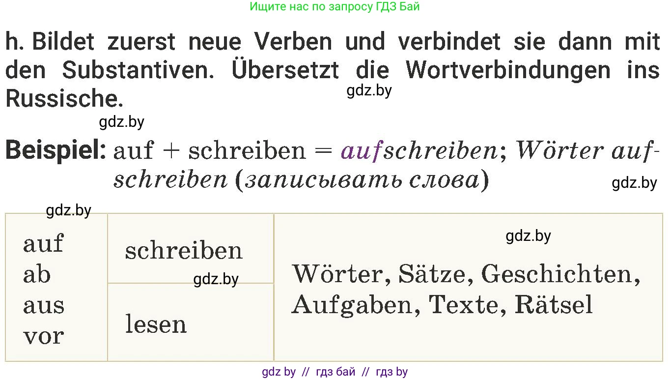 Немецкий язык (Deutsch), 6 класс Учебник (Schülerbuch), авторы: Будько Антонина Филипповна (Budjko Antonina), Урбанович Инна Ювинальевна (Urbanowitsch Ina), издательство Вышэйшая школа, Минск, 2020, бежевого цвета, страница 101, номер h, Условие