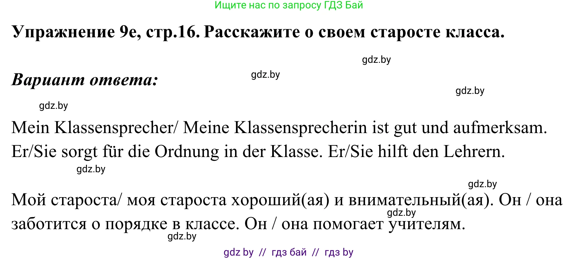 Немецкий язык (Deutsch), 6 класс Учебник (Schülerbuch), авторы: Будько Антонина Филипповна (Budjko Antonina), Урбанович Инна Ювинальевна (Urbanowitsch Ina), издательство Вышэйшая школа, Минск, 2020, бежевого цвета, страница 16, номер e, Решение