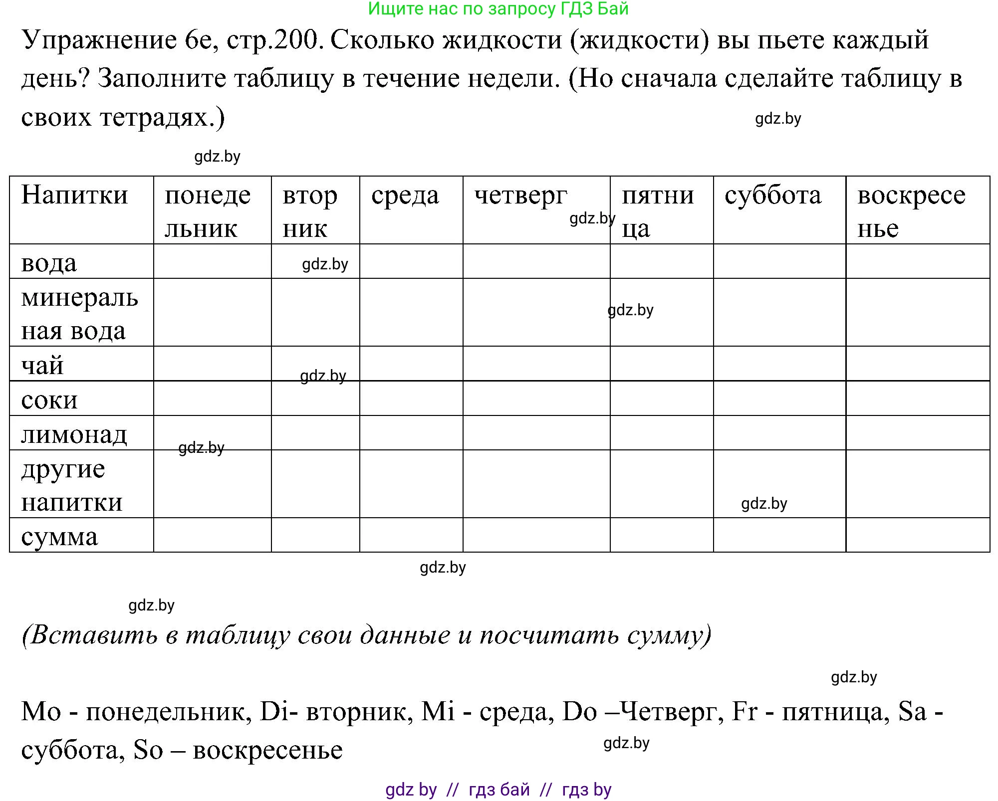 Немецкий язык (Deutsch), 6 класс Учебник (Schülerbuch), авторы: Будько Антонина Филипповна (Budjko Antonina), Урбанович Инна Ювинальевна (Urbanowitsch Ina), издательство Вышэйшая школа, Минск, 2020, бежевого цвета, страница 200, номер e, Решение