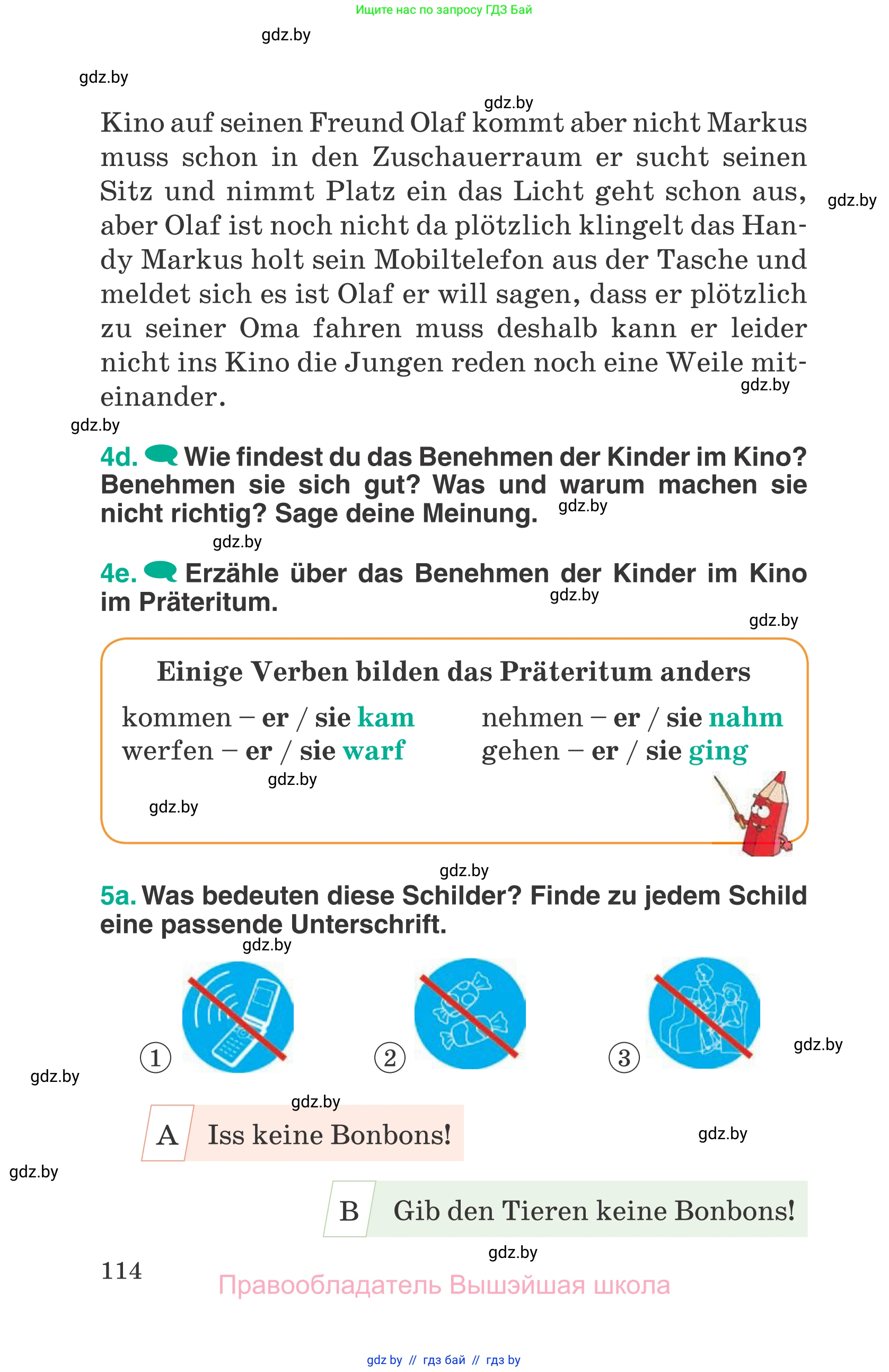 Немецкий язык (Deutsch), 6 класс Учебник (Schülerbuch), авторы: Зуевская Елена Викторовна, Салынская Светлана Ивановна, Негурэ Ольга Вячеславовна, издательство Вышэйшая школа, Минск, 2022, жёлтого цвета, Teil 1, страница 114