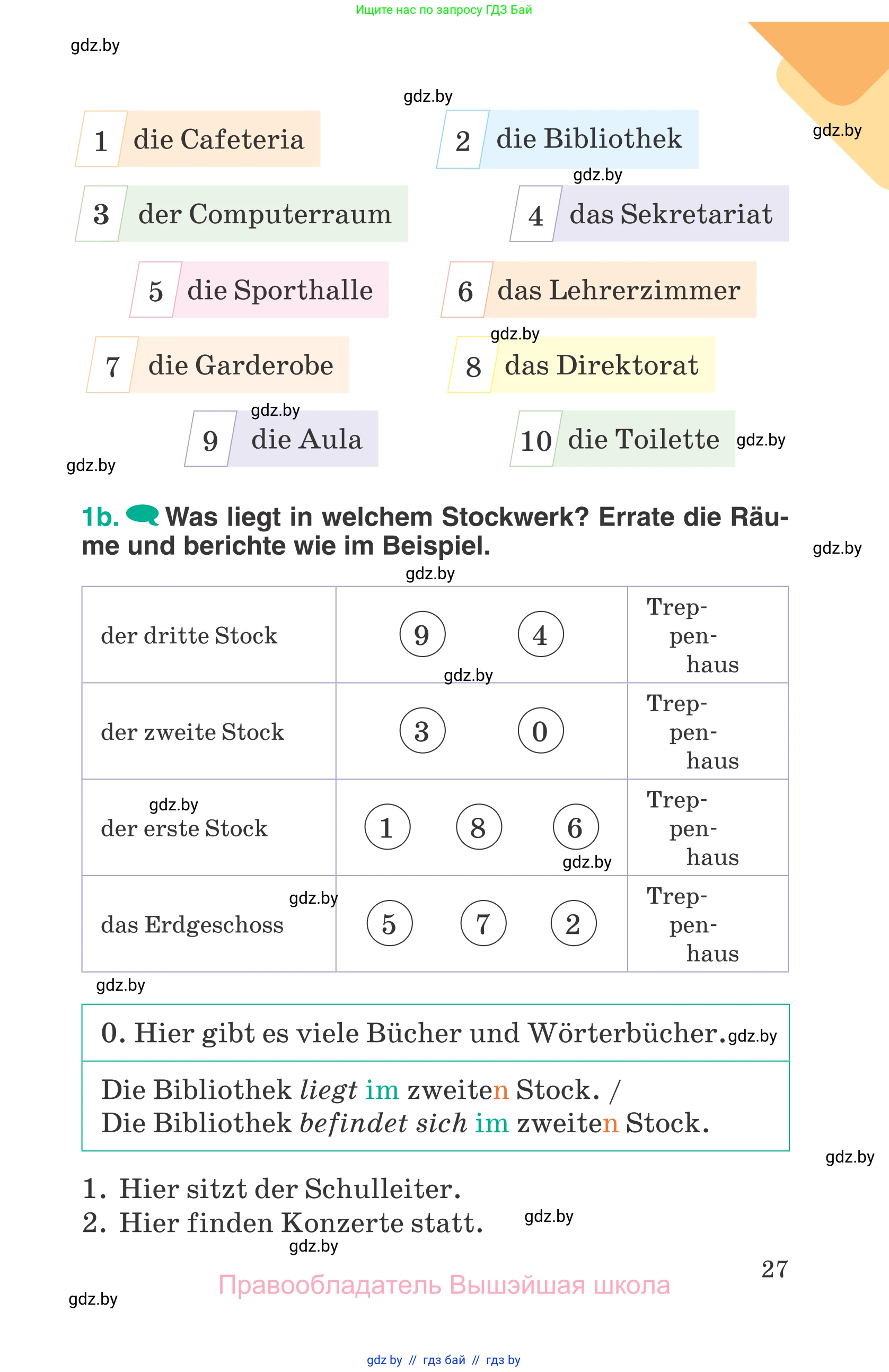 Немецкий язык (Deutsch), 6 класс Учебник (Schülerbuch), авторы: Зуевская Елена Викторовна, Салынская Светлана Ивановна, Негурэ Ольга Вячеславовна, издательство Вышэйшая школа, Минск, 2022, жёлтого цвета, страница 27