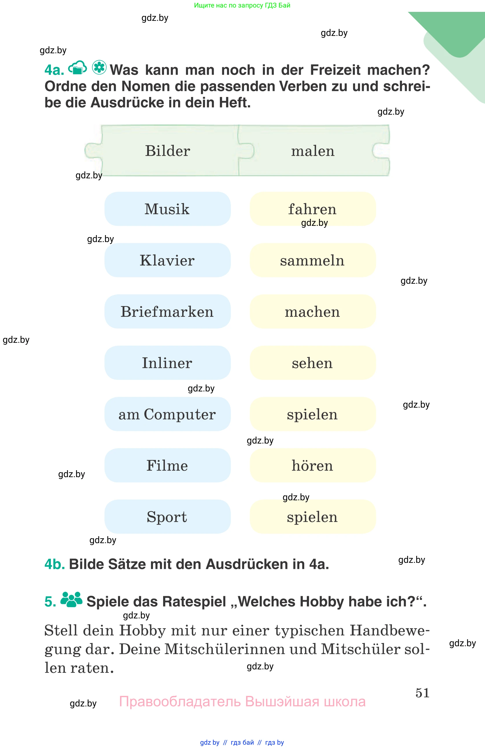 Немецкий язык (Deutsch), 6 класс Учебник (Schülerbuch), авторы: Зуевская Елена Викторовна, Салынская Светлана Ивановна, Негурэ Ольга Вячеславовна, издательство Вышэйшая школа, Минск, 2022, жёлтого цвета, Teil 1, страница 51