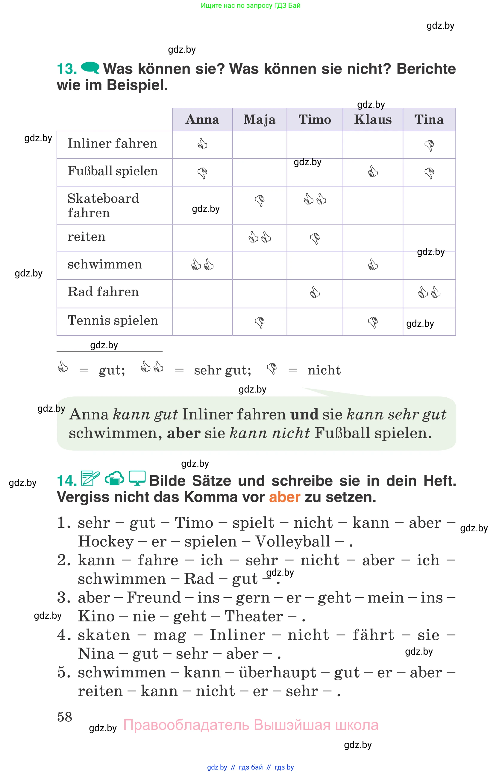 Немецкий язык (Deutsch), 6 класс Учебник (Schülerbuch), авторы: Зуевская Елена Викторовна, Салынская Светлана Ивановна, Негурэ Ольга Вячеславовна, издательство Вышэйшая школа, Минск, 2022, жёлтого цвета, Teil 1, страница 58