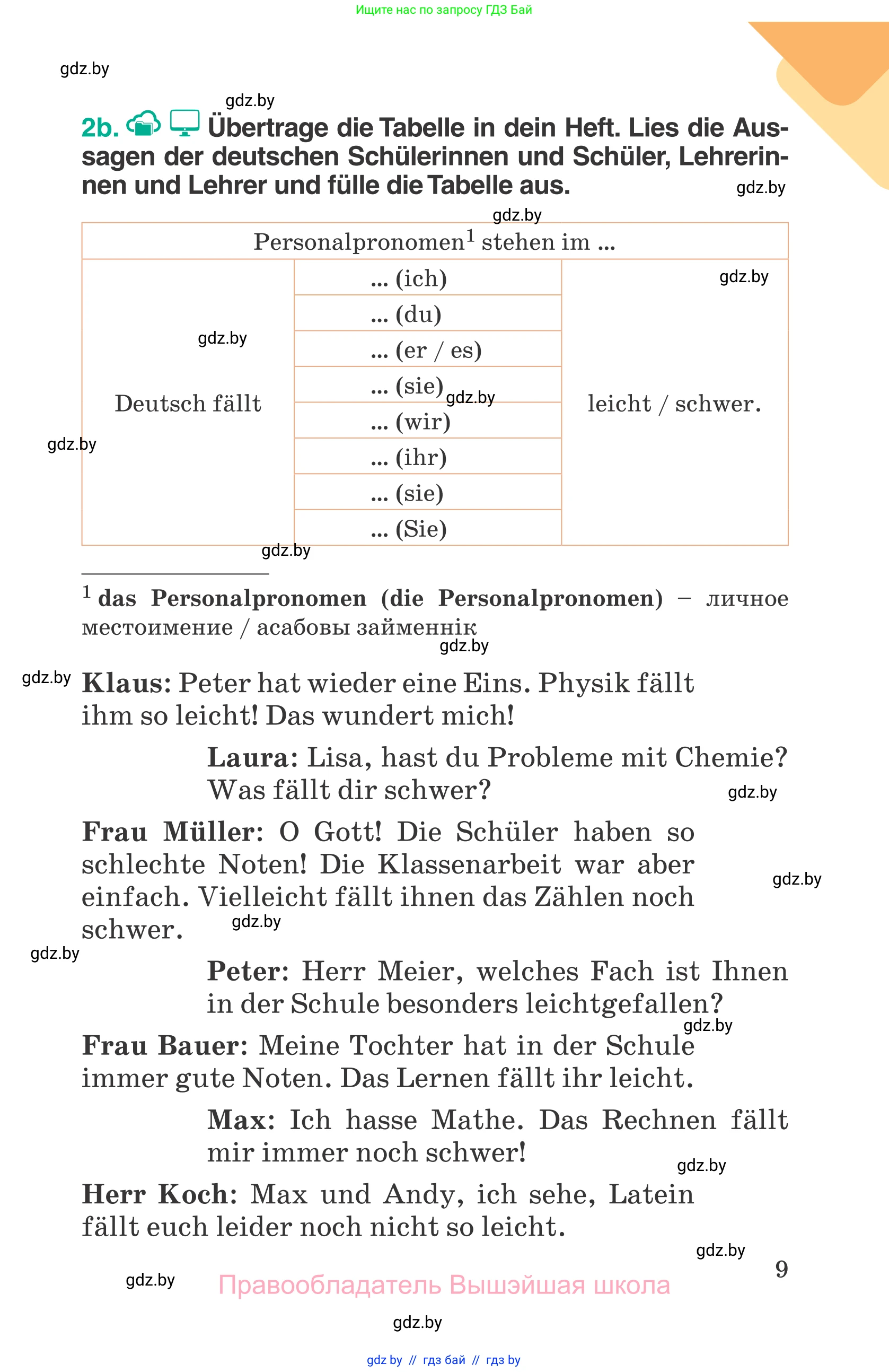 Немецкий язык (Deutsch), 6 класс Учебник (Schülerbuch), авторы: Зуевская Елена Викторовна, Салынская Светлана Ивановна, Негурэ Ольга Вячеславовна, издательство Вышэйшая школа, Минск, 2022, жёлтого цвета, Teil 2, страница 9